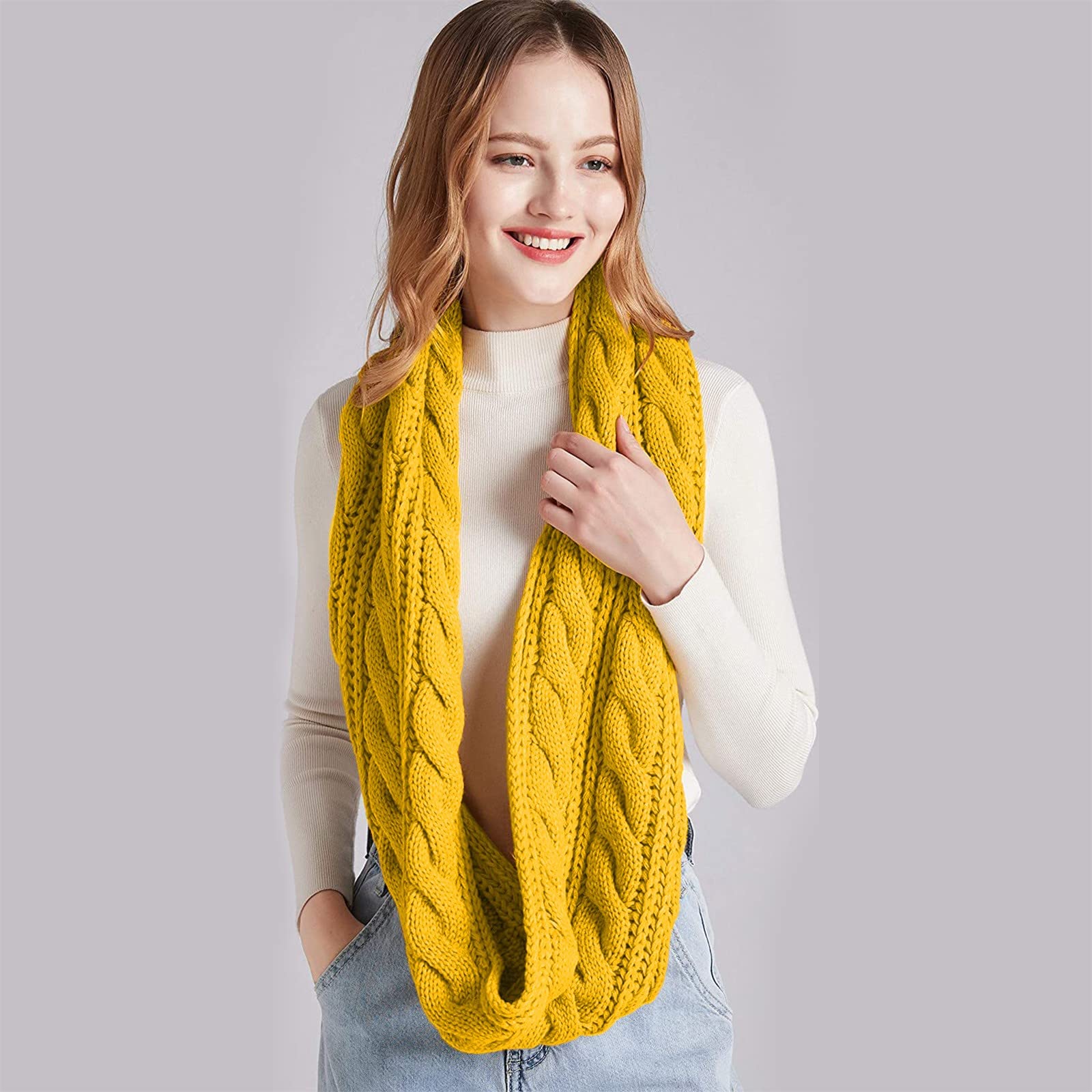 POLG Women Winter Ribbed Circle Loop Scarf Knit Infinity  display picture 2