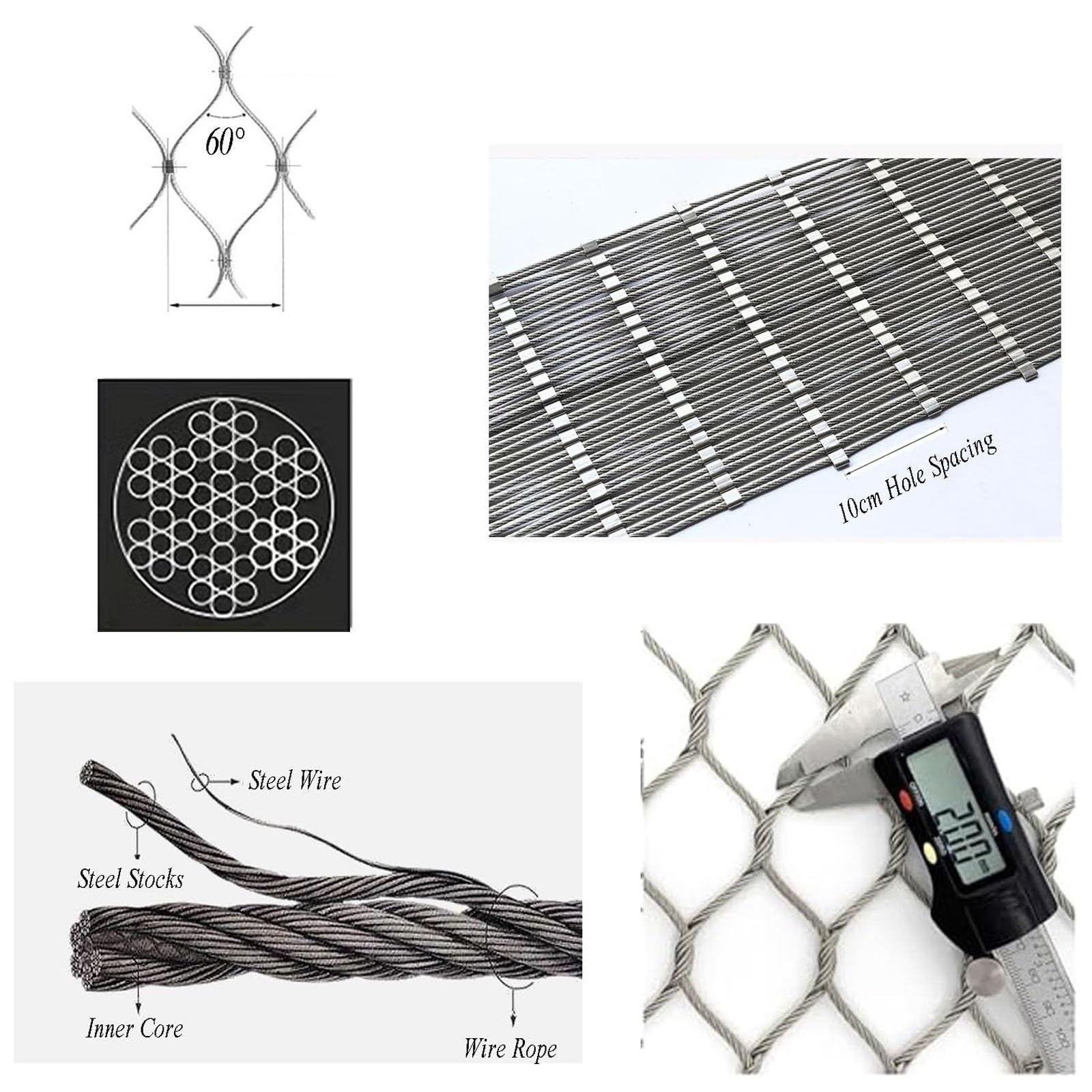 304 Malla de Cuerda de Acero Inoxidable,Malla Metálica Tejida Valla de Jardín Red de Protección,Red Antirrobo Y AnticaíDa,malla metalica galvanizada,mallas for gallinero(H1.5xL9m/H4.92xL29.52ft)