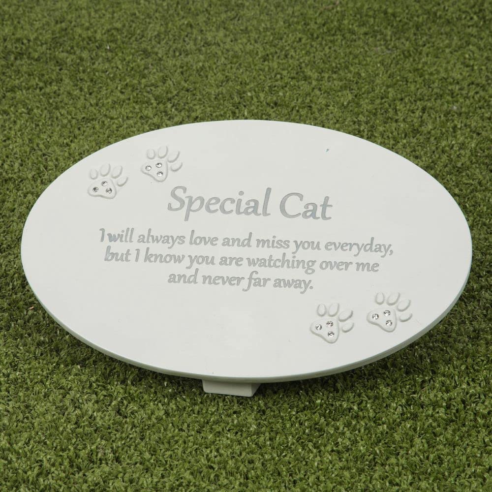 Juliana In Loving Memory 'Special Cat' Cream Oval Memorial Grave Plaque with Clear Crystal Paw Prints - Image 2
