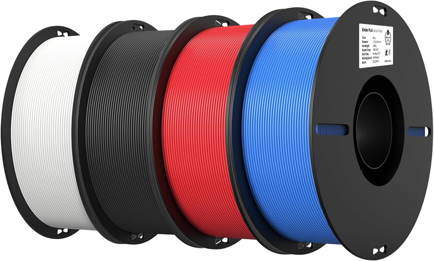 Creality 3D Printer Filament Bundle 4KG, 1.75mm PLA Accuracy +/- 0.02mm, 4 Pack 1KG Spool(2.2lbs) 3D Printing Filament Fits for Most FDM 3D Printers (Black,White,Red,Blue)