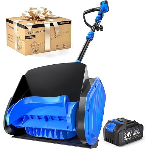 Electric Cordless Snow Shovel, 14.4-Inch | 24V | 5.0Ah Brushless Cordless Snow Blower with Battery and Charger, 26ft Throwing Distance, 5000RPM/Min, Snow Removal for Driveway/Steps/Patio/Sidewalk