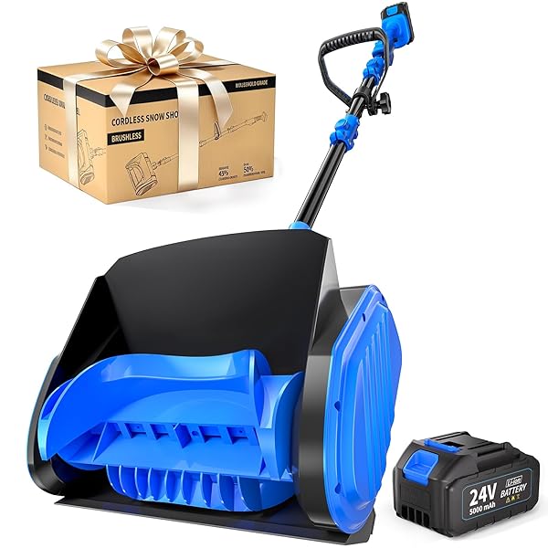 Electric Cordless Snow Shovel, 14.4-Inch | 24V | 5.0Ah Brushless Cordless Snow Blower with Battery and Charger, 26ft Throwing Distance, 5000RPM/Min, Snow Removal for Driveway/Steps/Patio/Sidewalk