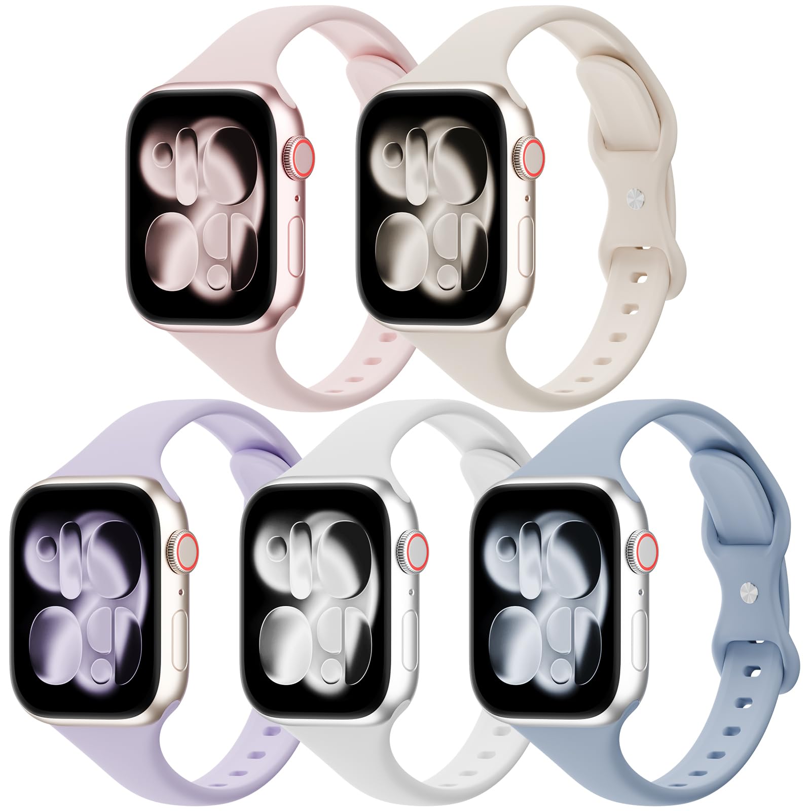 5 Pack Slim Thin Silicone Band Compatible with Apple Watch Bands Women Men