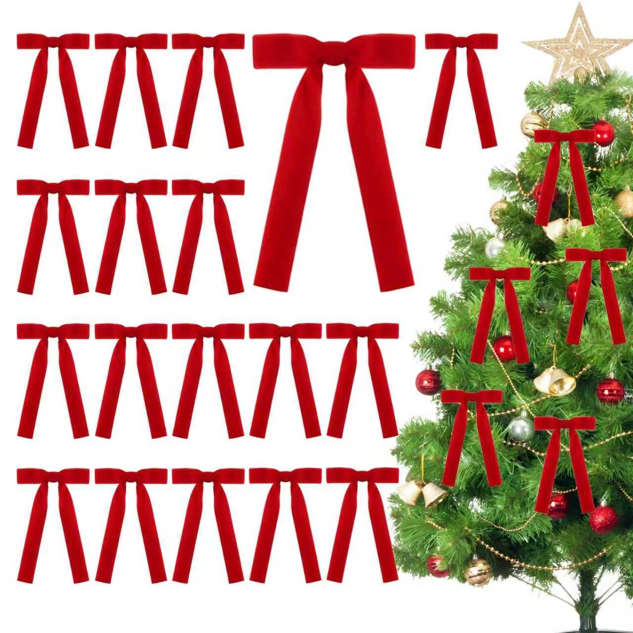 Ximinwzm Red 18 Pcs Velvet Bows Christmas Tree, Bows, Velvet Bows For Christmas Tree, Vintage Velvet Bows For Christmas Tree, Xmas Wreath Christmas Ornaments