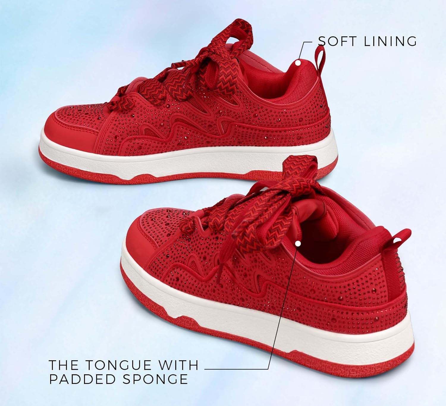 LUCKY STEP Women's Sparkle Rhinestone Fashion Sneakers Walking Tennis Bling Glitter Roaring Shoes Platform Lace up Casual Mesh Sneaker - Image 5