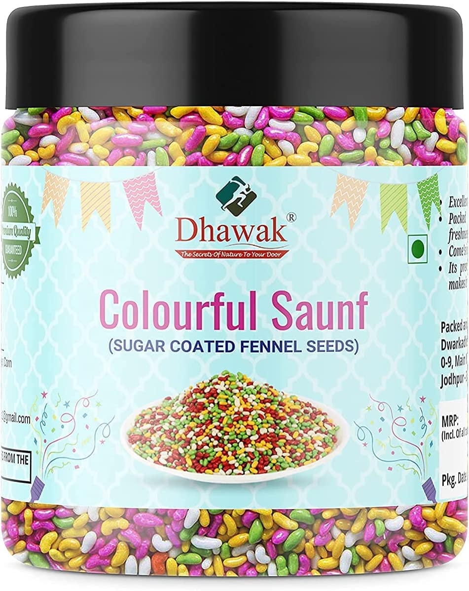 AOZA Dhawak Colourful Sugar Coated SAUNF| Colorful Fennel Seed - 400 GMS. Mouth Freshener| Jar Pack|