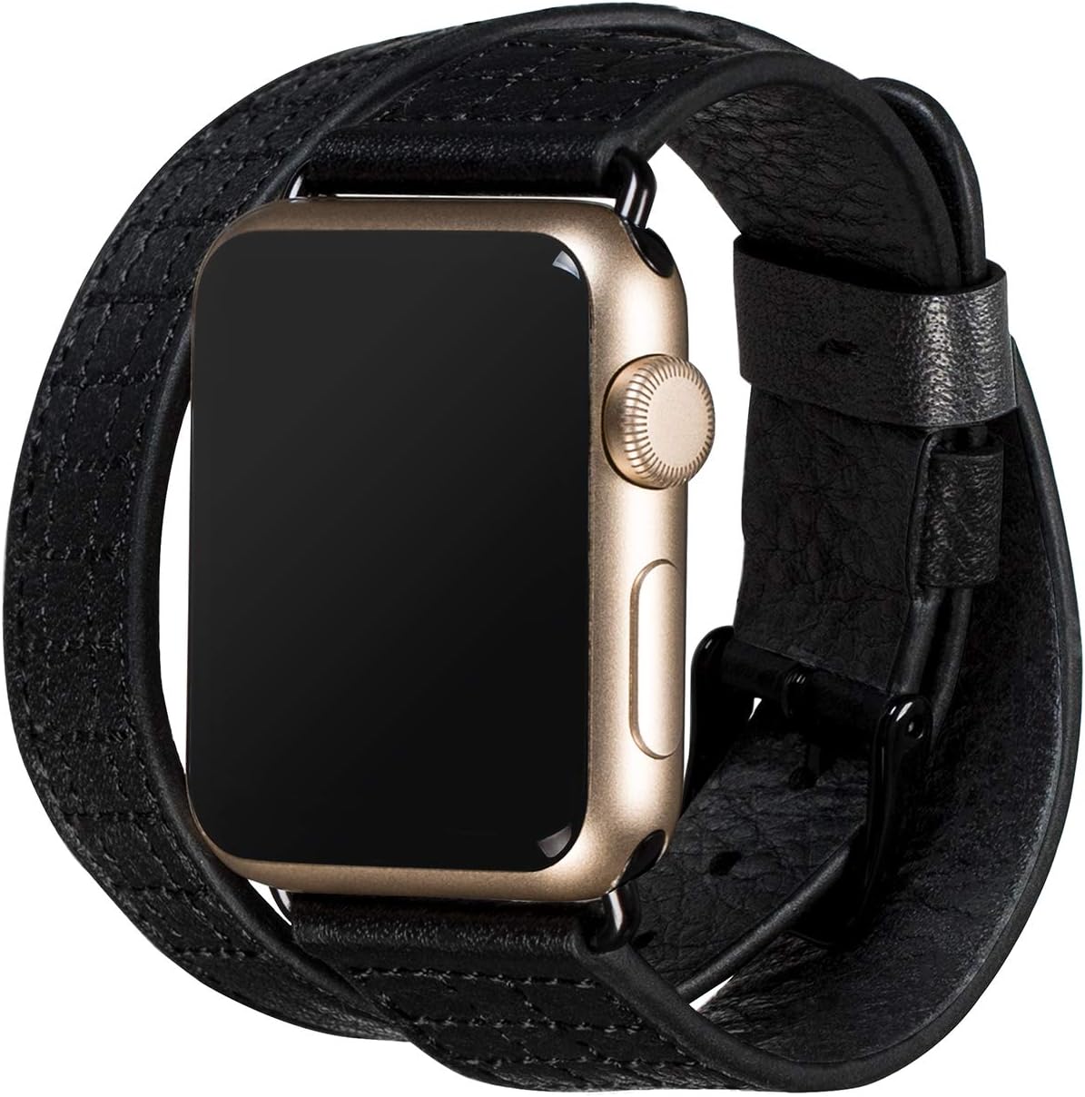 Sena Isa Double Leather Watch Band for Apple Watch Compatible with 38mm/40mm - Modern, Timeless and Dapper, Black