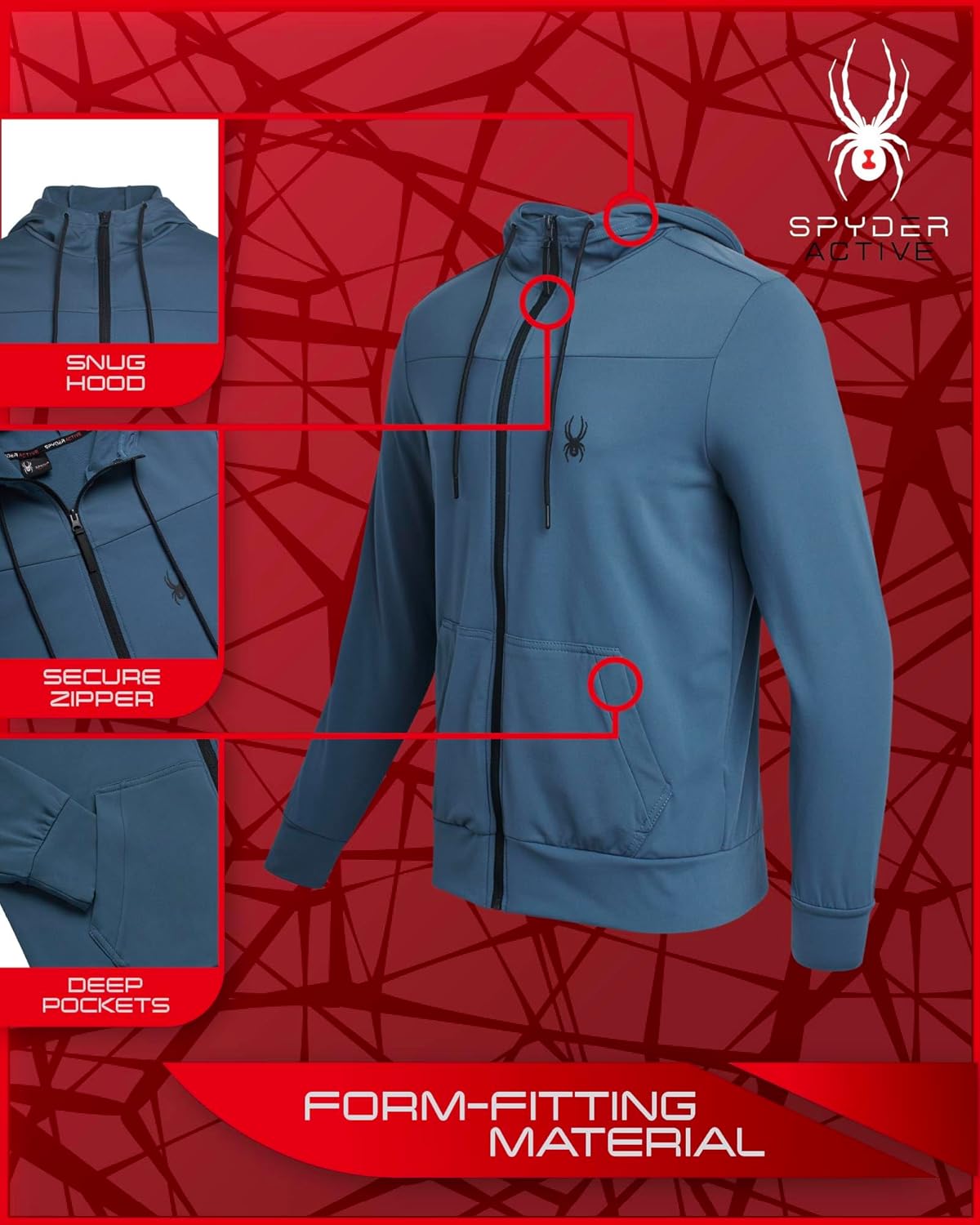 Spyder Mens Zip Up Hoodie - Super Soft Plush Performance Sweatshirts for Men - Warm Athletic Hoodies for Running Walking Gym - Image 2