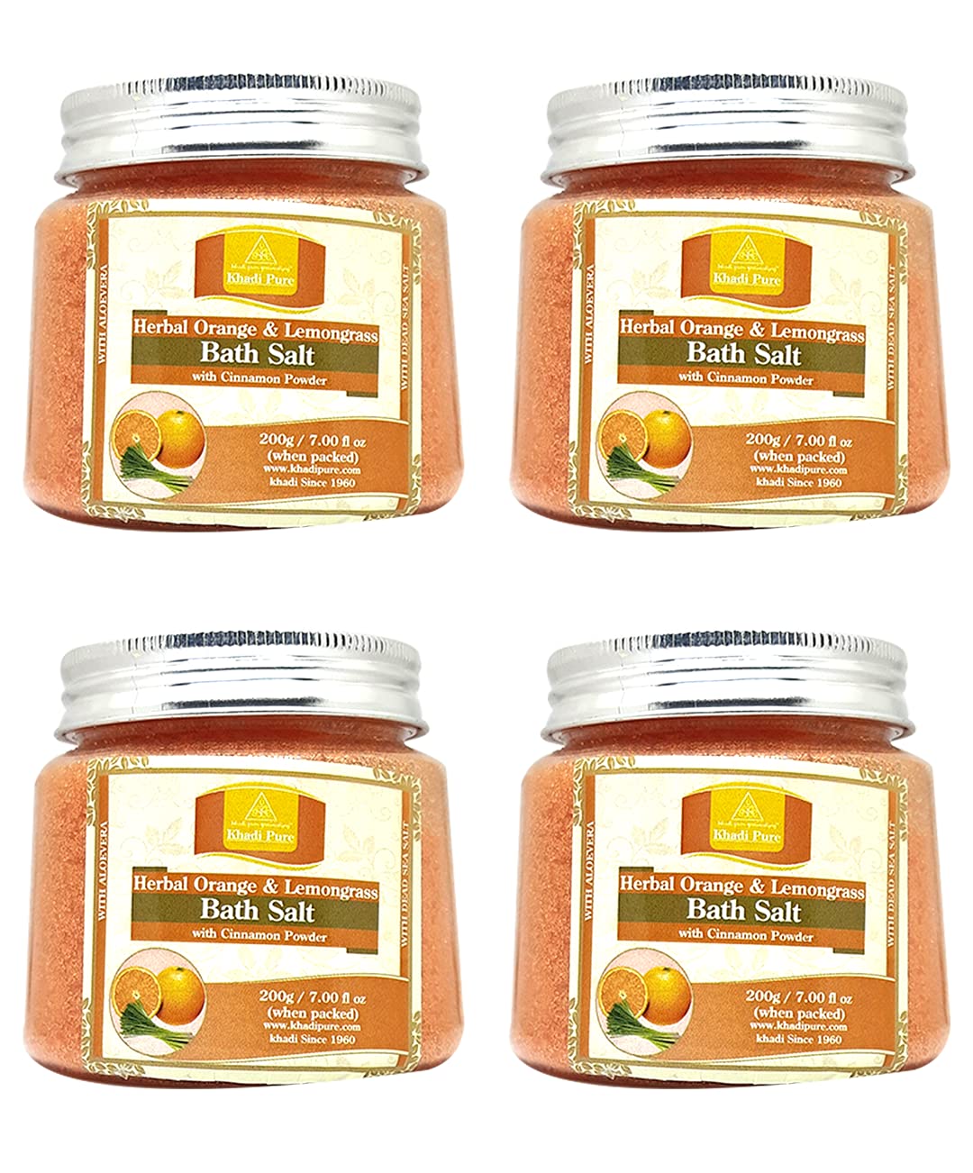 Khadi Pure Herbal Orange & Lemongrass Bath Salt With Cinnamon Powder, 200 G, Pack of 4-image-29