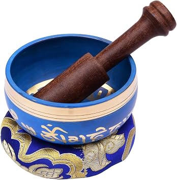Musical Instrument Accessories Blue Tibetan Singing Bowl Set with 3.7 inches 9.5 cm / 3.7 inch Handmade Metal Sound Bowl Soft Cushion Wooden Striker for Meditation Sound Chakra Healing Yoga