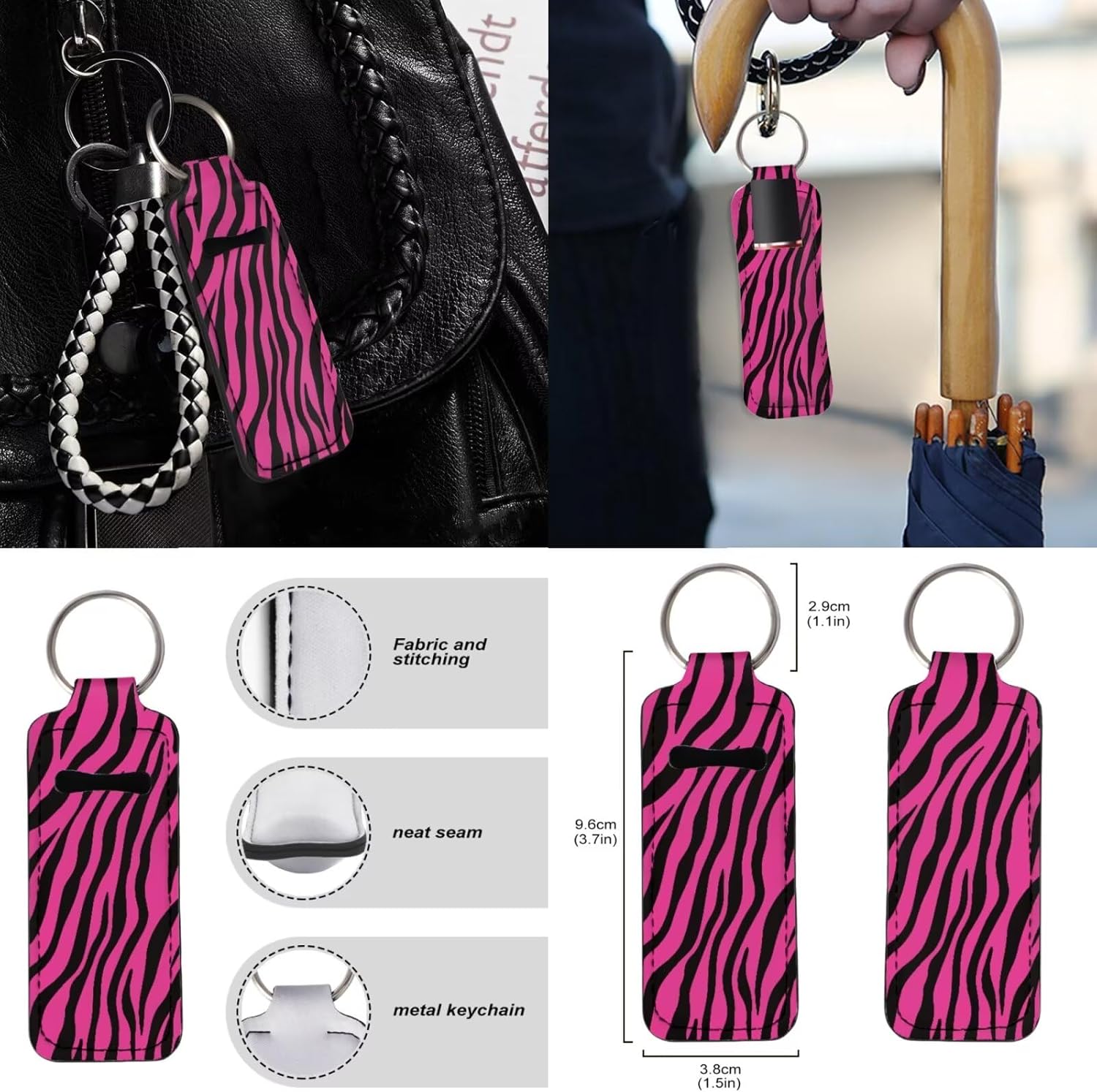 XYZCANDO Pink Zebra Print Auto Seat Covers Sets of 10 Car Seat Belt Cover and Steering Wheel Cover Auto Water Cup Pad Chapstick Holder Comfortable Removable Auto Accessories for Car SUV