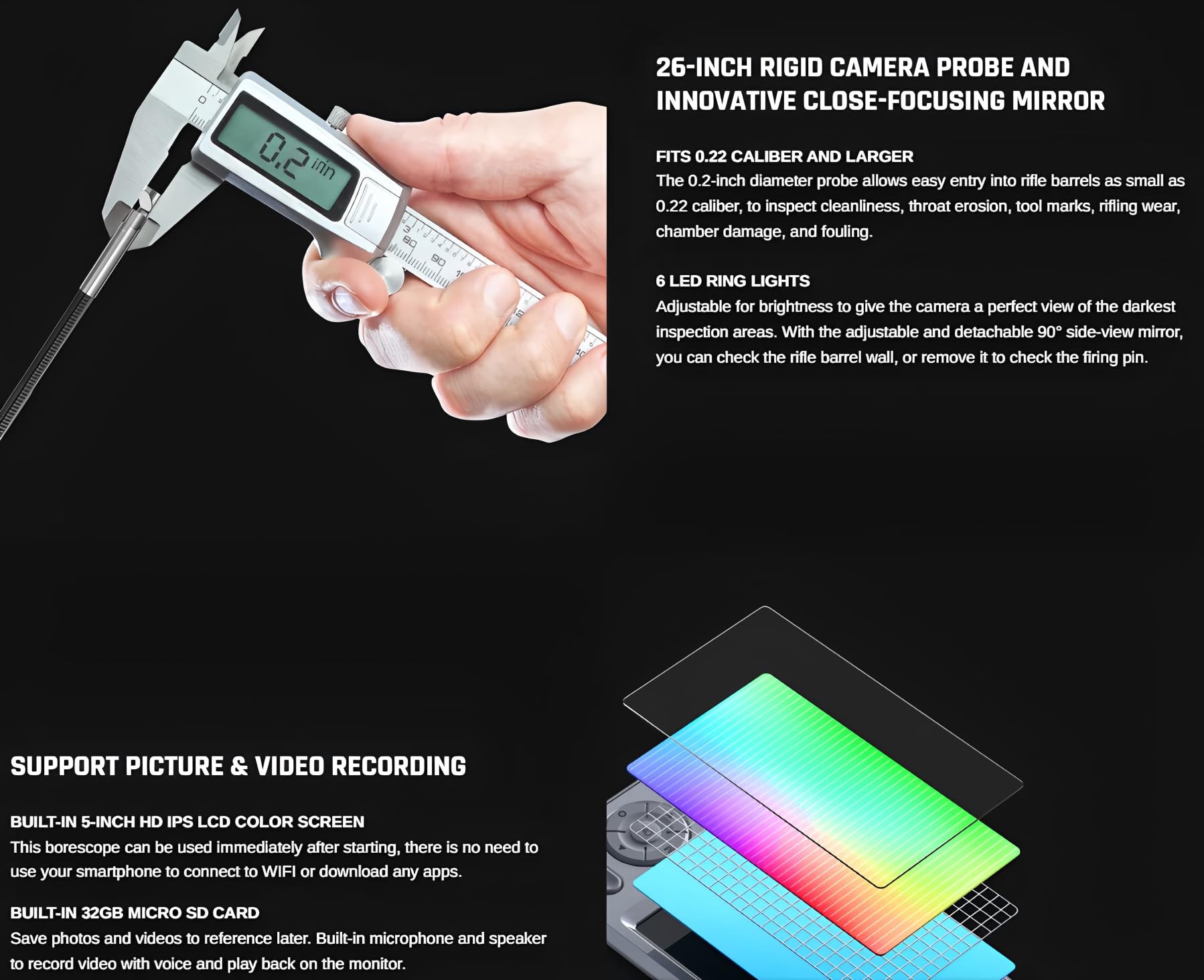 Fotocamera di ispezione con schermo, borescope da 5,5 mm con luci LED - TSNTG500