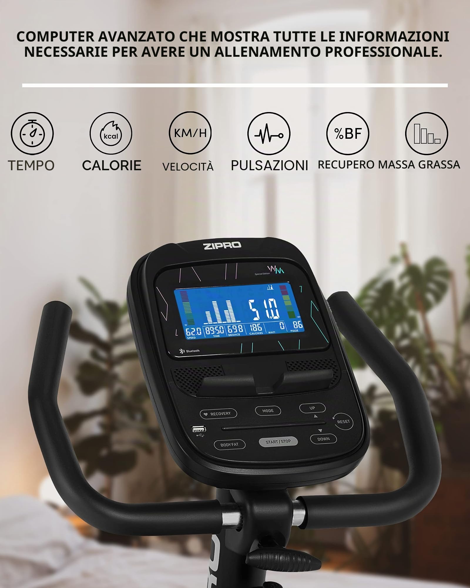 Zipro Cyclette Glow, Fitness Bike Ergometrico, Trainer Magnetico per Bicicletta, Ergometro fino a 150 kg, Bici da Interno, Cyclette per Allenamenti Domestici, Cyclette da Ciclismo con Cavo
