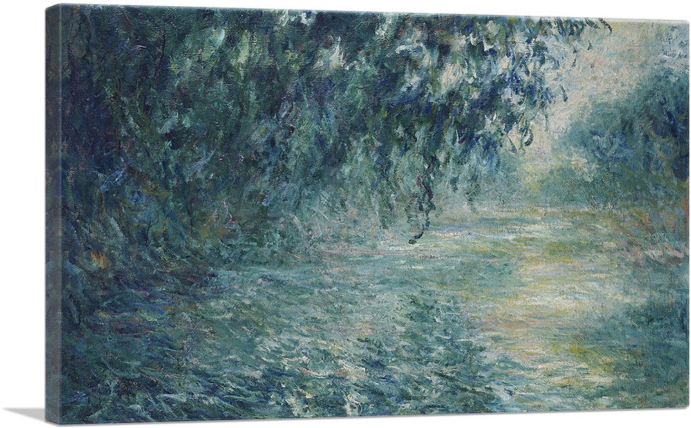ARTCANVAS Morning on the Seine Canvas Art Print Stretched Framed Painting Picture Poster Giclee Wall Decor by Claude Monet - 40" x 26" (0.75" Deep)
