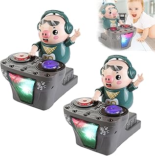 DJ Swinging Piggy Toy, Electric Little DJ Pig Music Toy Swing Dancing Piggy, DJ Electric Music Dancing Pig Toy with Colorful Light Swing Back and Forth(2pcs)