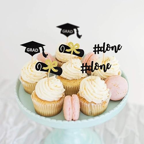 Miniatura 7 de Ercadio Paquete de 24 adornos para cupcakes de graduación con purpurina negra, para diploma, para la clase de 2024, decoraciones temáticas