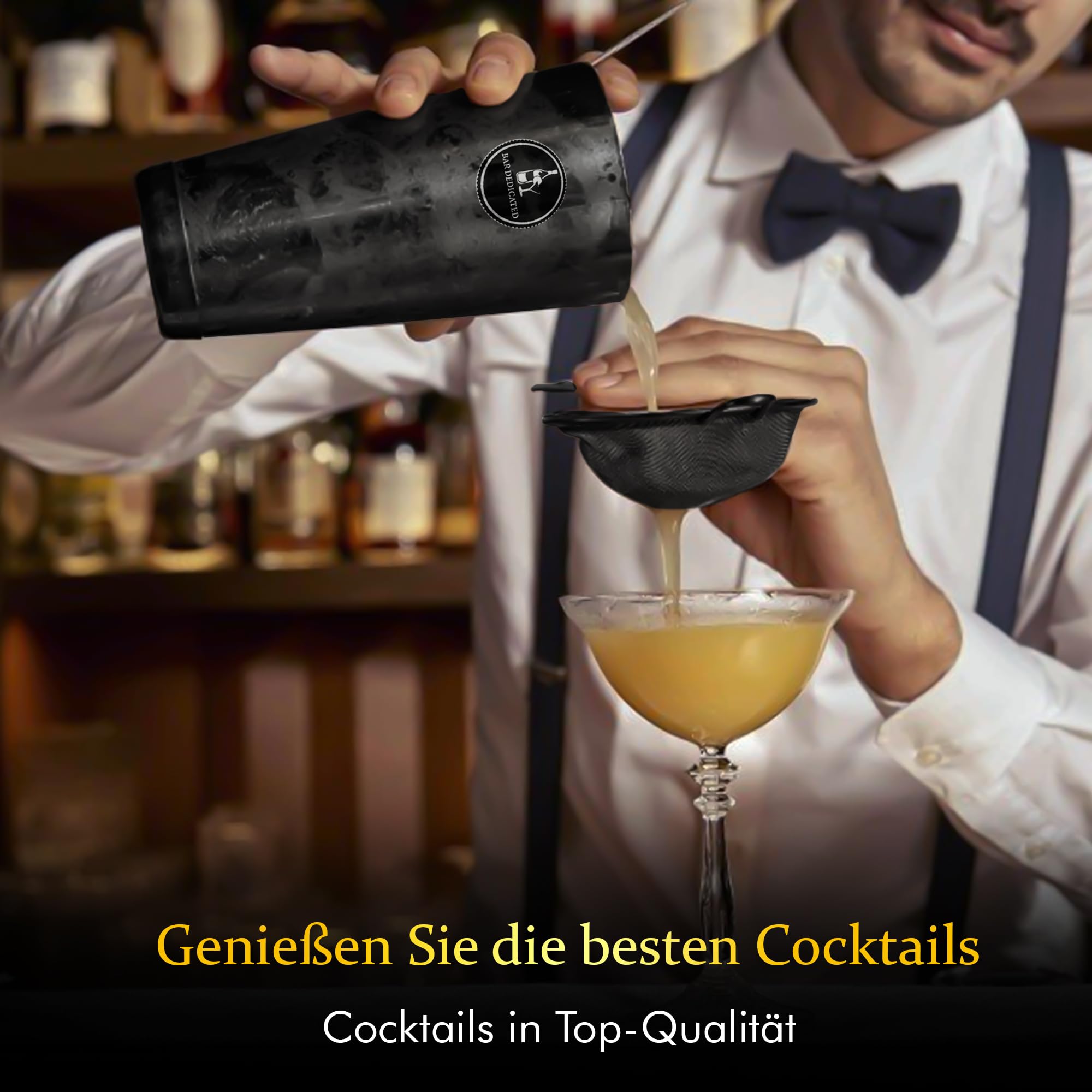 Juego de cócteles negro 13 piezas - Juego de coctelera con Jigger - Elegante juego de barras de regalo para hombres, mujeres, Boston Shaker incl. Libro de recetas y envoltura de regalo