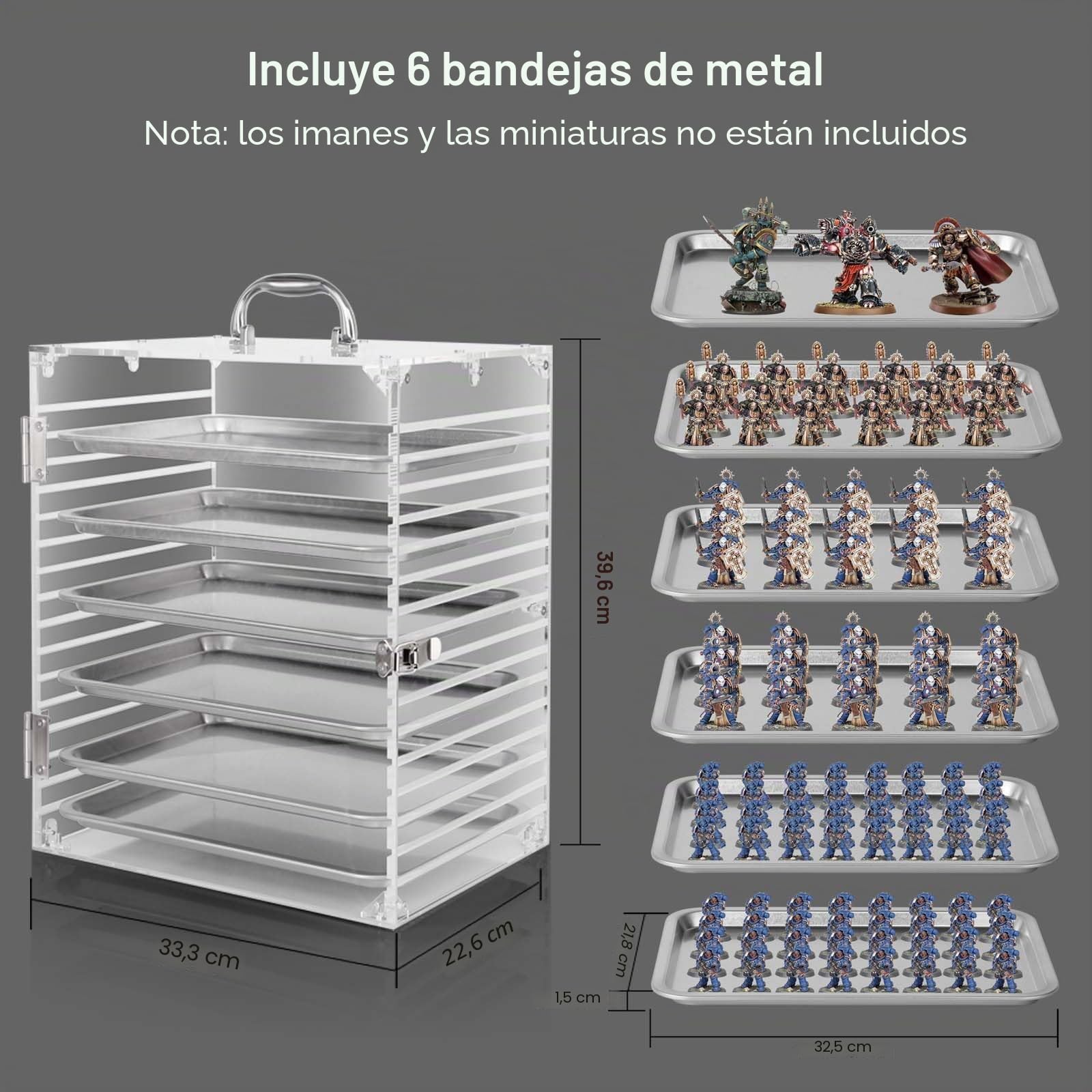 VEVOR Estuche Expositor Y De Transporte Para Miniaturas – 5 Bandejas Magnéticas, Cuerpo De Madera De 12 Mm, Puerta Acrílica Con Cerradura Y Mango, Ideal Para Coleccionistas