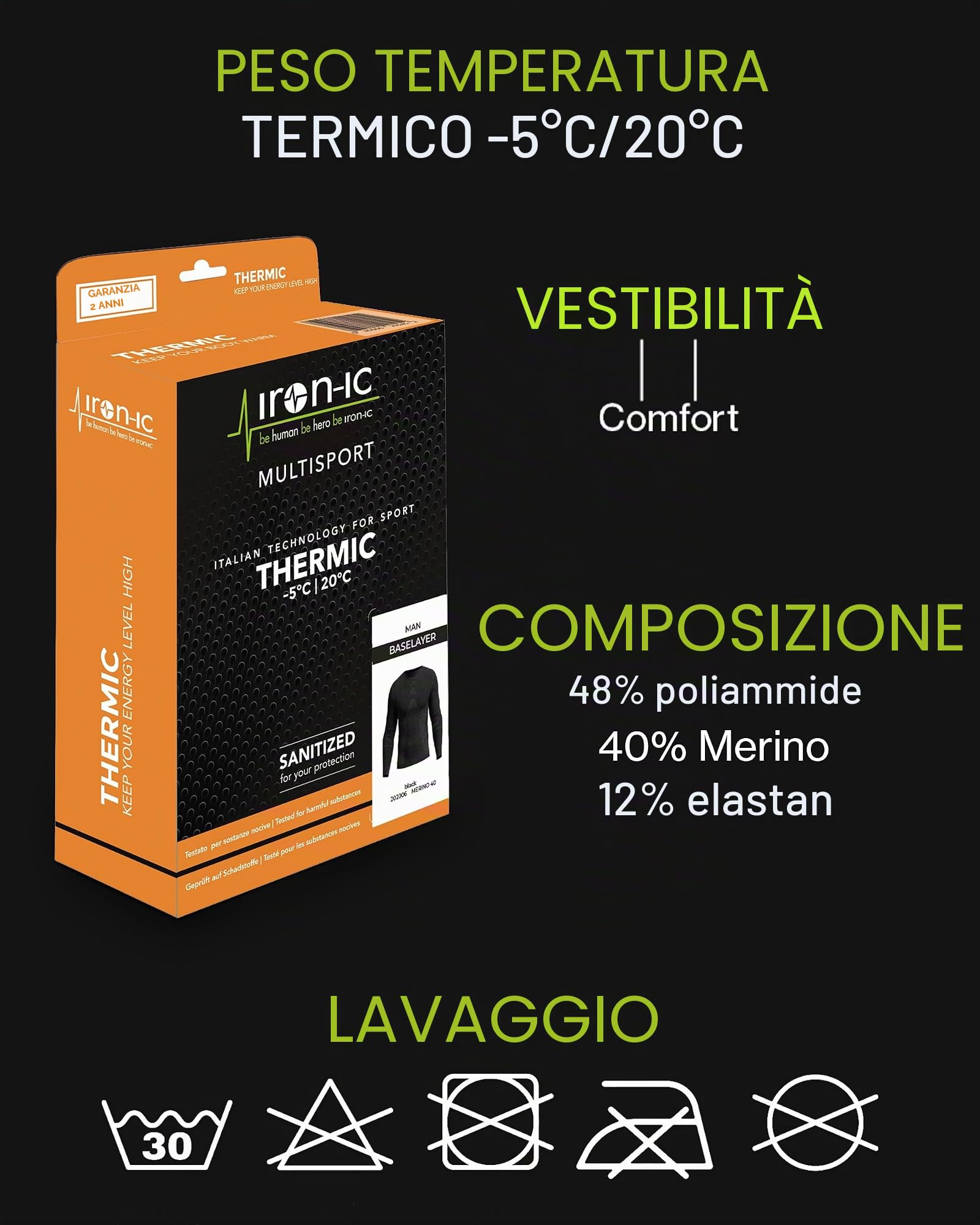 Iron-Ic - Leggings Tecnici Donna Merino 40 Seamless Termoregolanti e Traspiranti EXPYRA Light - Fitting Comfort - Art. 610869