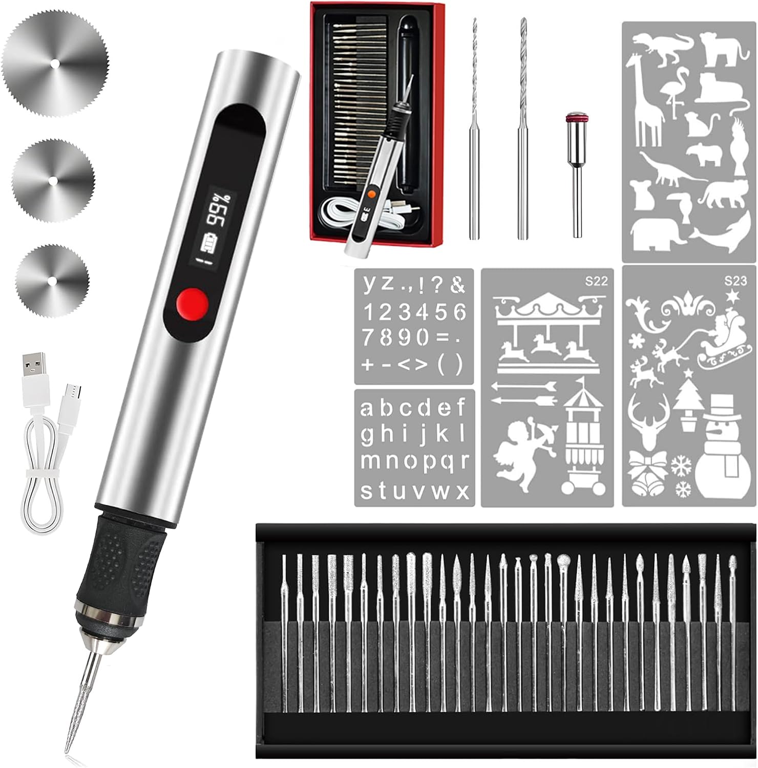 Engraving Pen, Cordless Engraver Pen with 35 Bits, 3-Speed Engraver (8000-25000 RPM) for Beginner USB Rechargeable Engraving Tool Metal Wood Glass Jewelry, Lightweight & Quiet DIY Craft Kit Artists