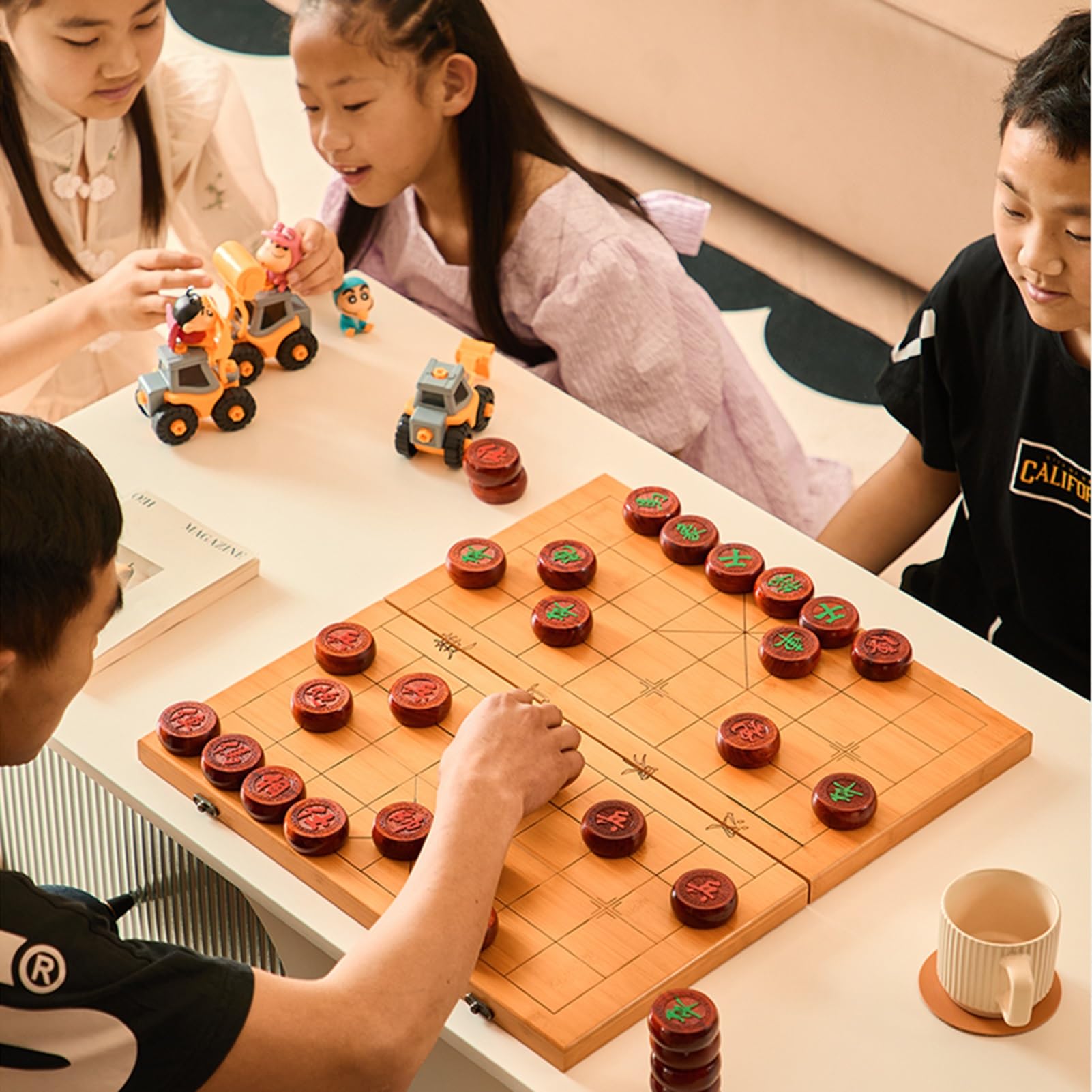 Set di Scacchi Cinesi per 2 Giocatori, Portatile Xiangqi con tavola di bambù Pieghevole, Gioco da Tavolo strategico (Legno di faggio, 3,8 cm/1,5 Pollici)