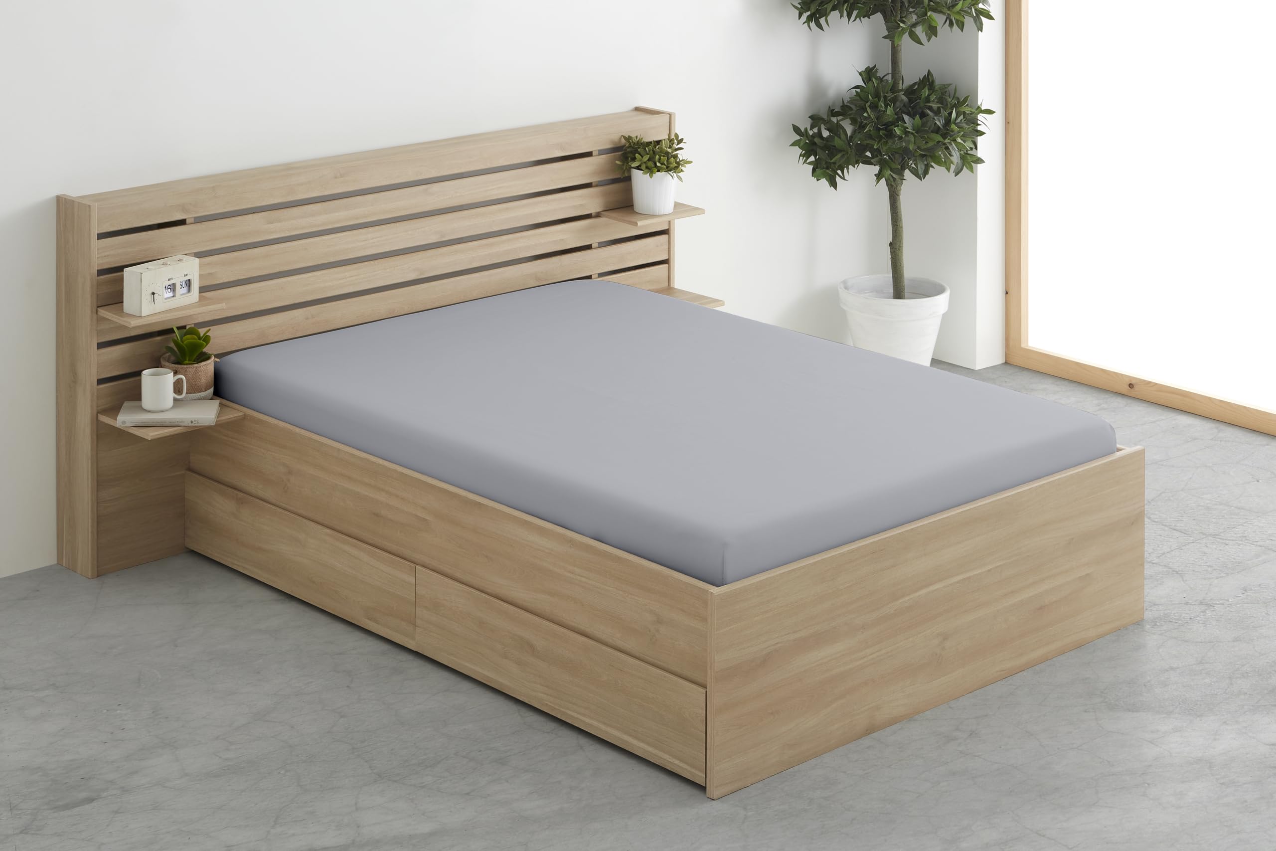Degrees home - Premium - Fitted Sheet 160 x 200 x 33 cm - Adjustable - Brushed Polyester Microfibre - Blue Grey