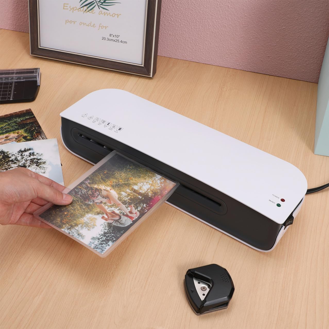 Uonlytech Fast Warm-up Thermal Laminating Machine Photo Film Laminator Desktop Laminator for Home Office Compact Portable Design with US Plug Smooth Glossy Finish for Photos Documents