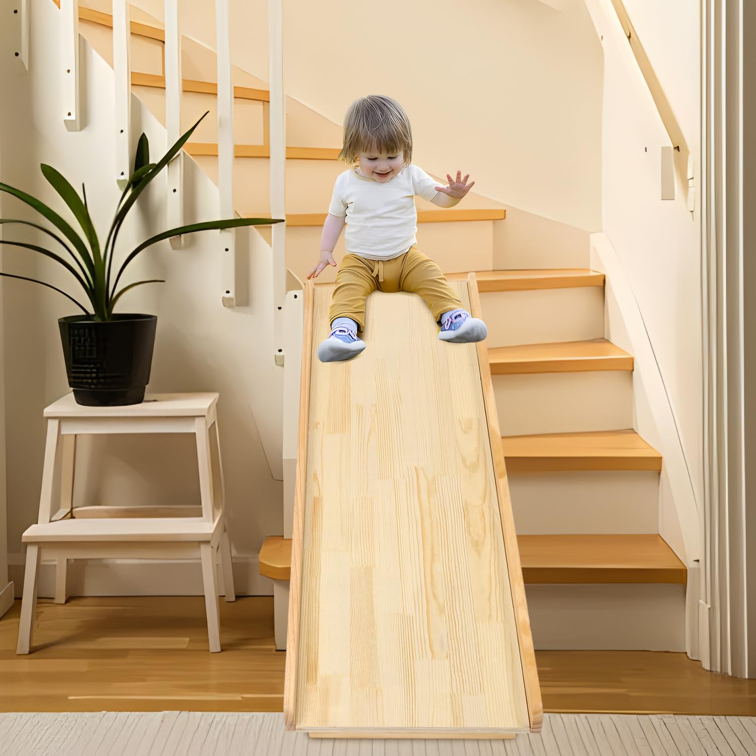 Wooden Stairs for Slide for Kids, Stable Waterproof Wood Slide