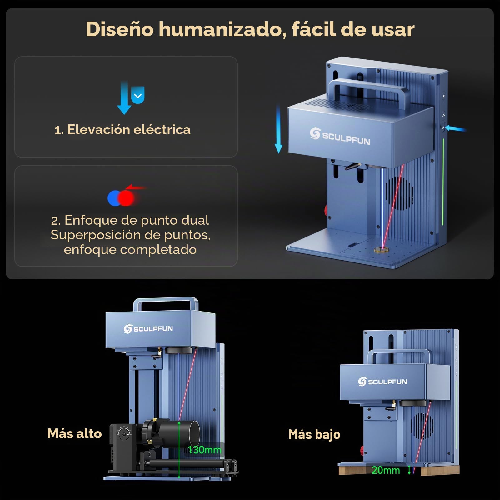 SCULPFUN G9 Máquina de grabado láser portátil 2 en 1 con láser IR y diodo, salida láser dual, grabador láser de alta precisión y alta velocidad, máquina de grabado para madera, joyería y metal