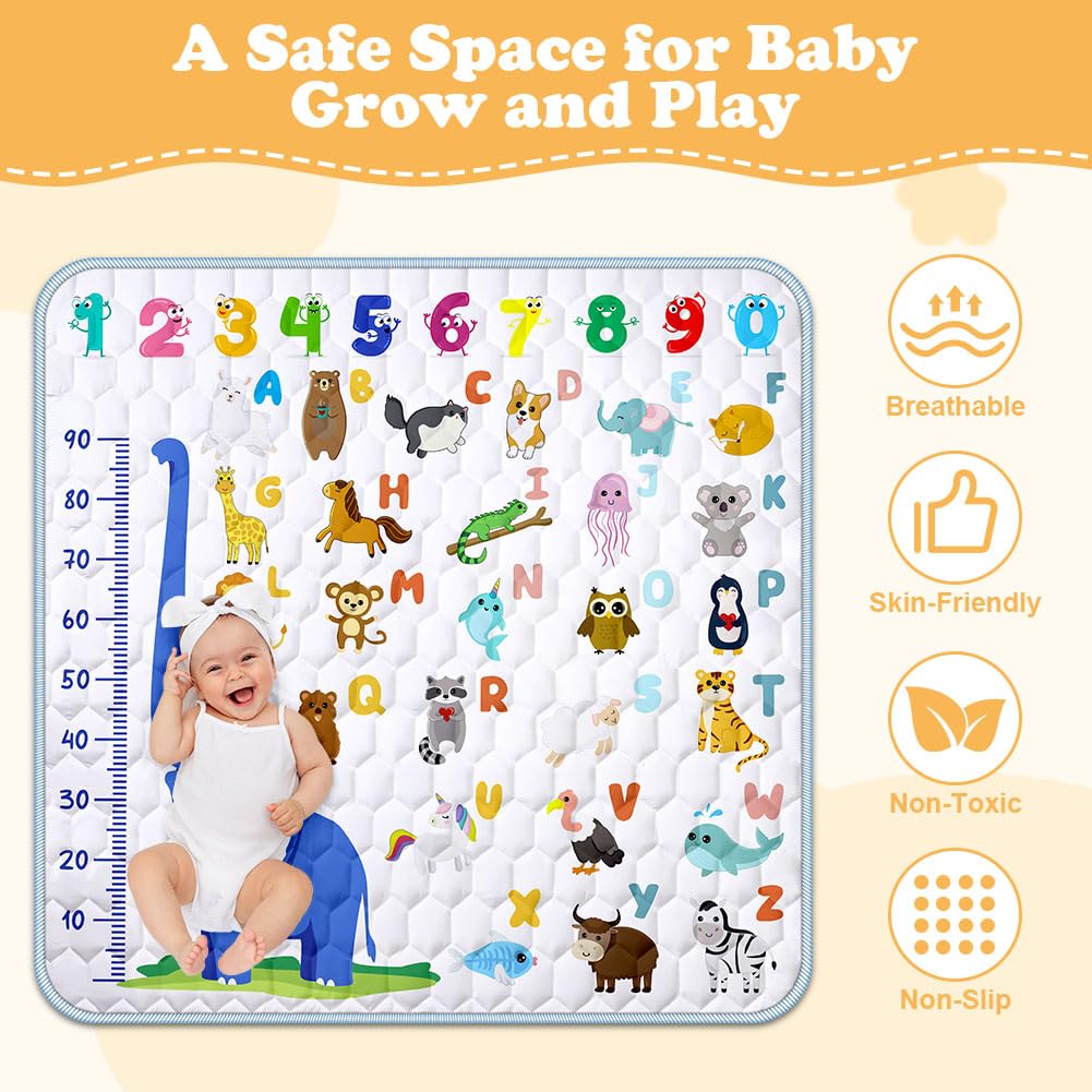 Aolso Tappeto da Gioco per Bambini, 127 x 127cm Tappeto Per Bambini e Neonati Reversibile,Tappeto Gioco Neonato Per la Camera del Bambino o della Bambina-Elefante