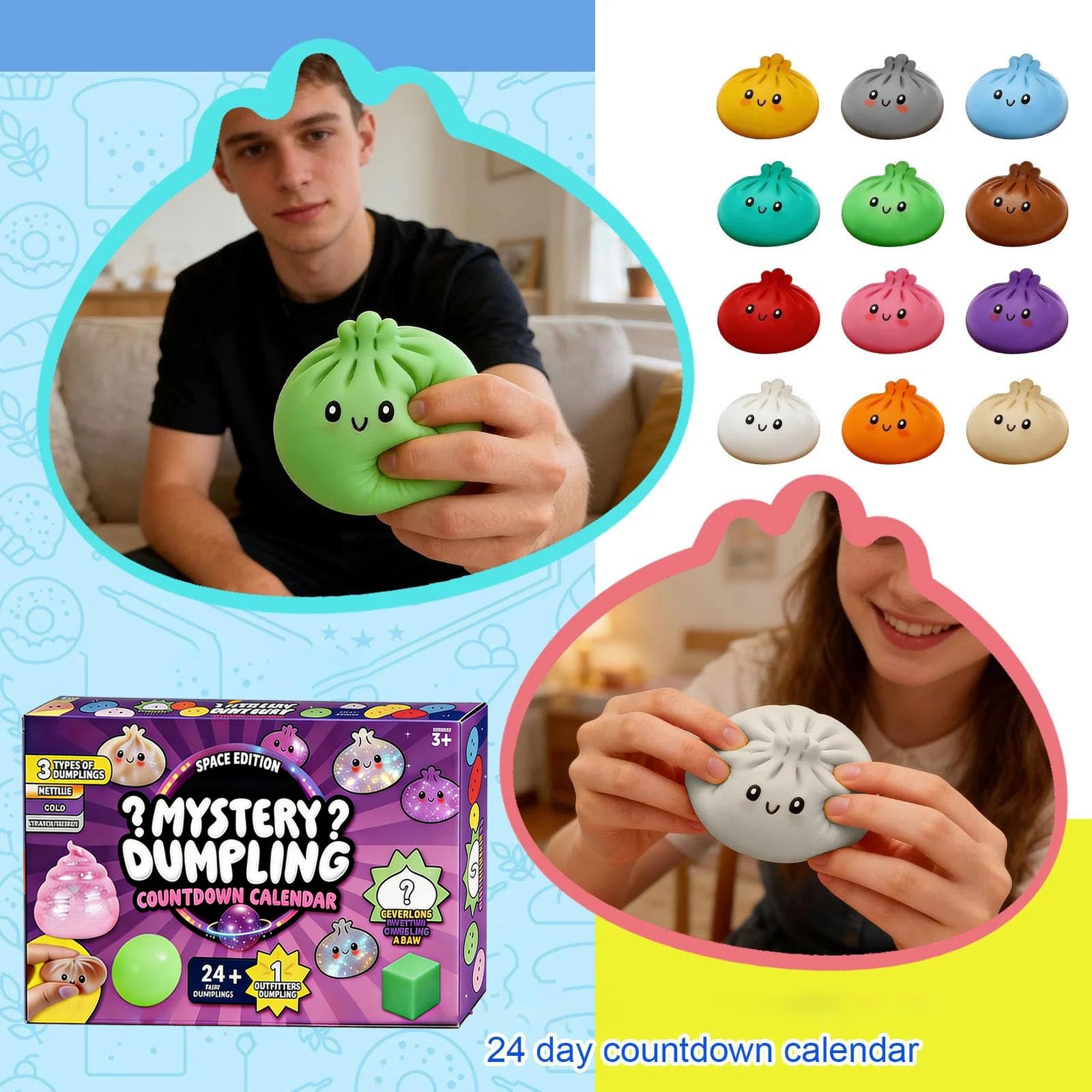 Dumpling Mystery Box Advent Calendar 2026, Anxiety Relief Bao Bun for Adults, Soft Surprise Mini Dumplings, Stress Relief Sensory Gift, Mystery Countdown Calendar for Stress-Free Moments (24 +1) - 4
