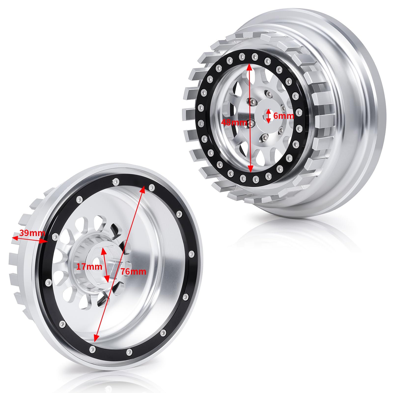 AXspeed Beadlock-Räder, Naben für UDR 1/7 Unlimited Desert Racer, passend für 101063-00 Reifen (Silber & Schwarz)