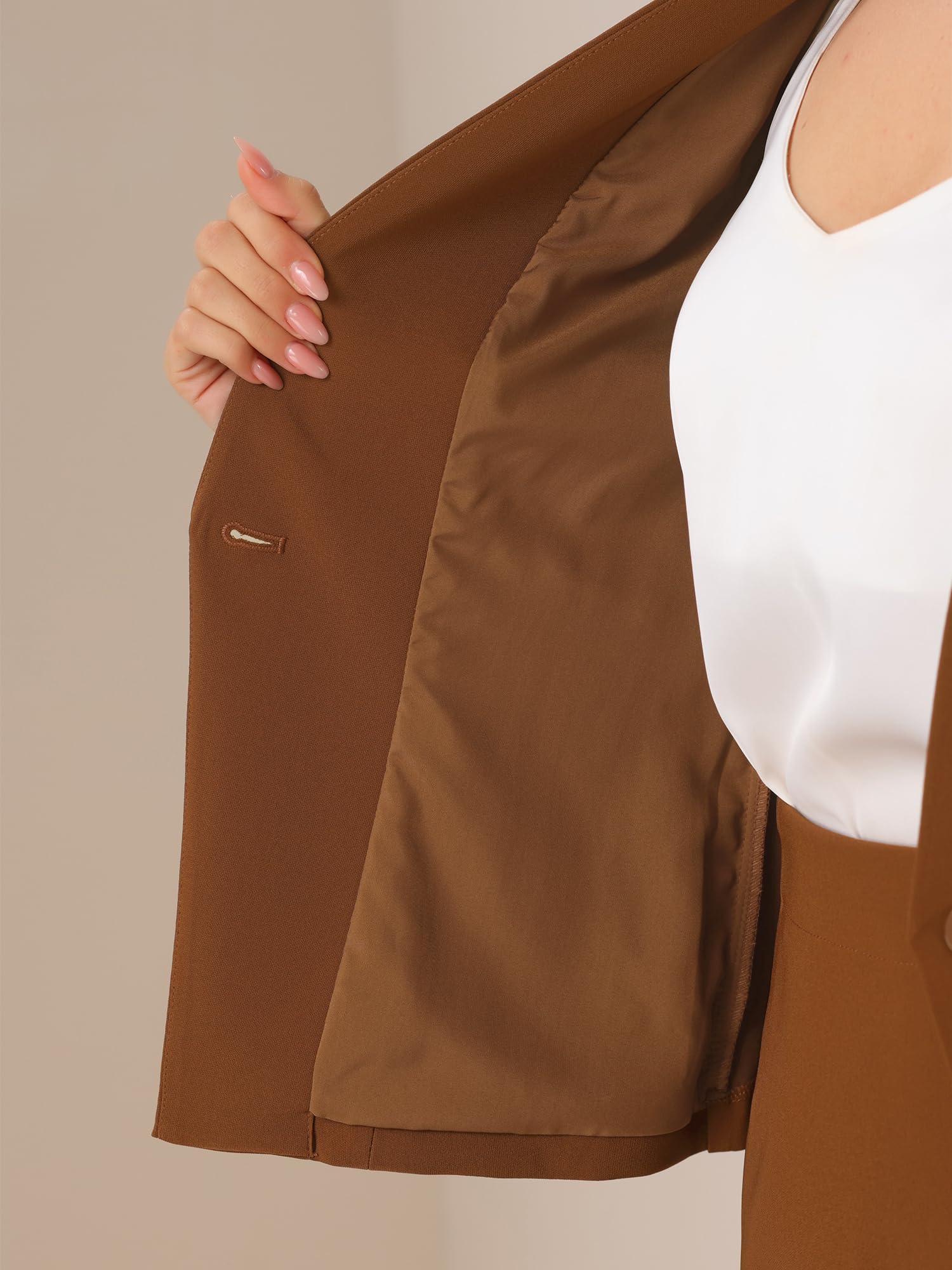 Allegra K Ensemble de Costume pour Femmes Jupe Crayon d'affaires Tenue de Travail 2 Pièces Blazer Col en V de Bureau Marron XL