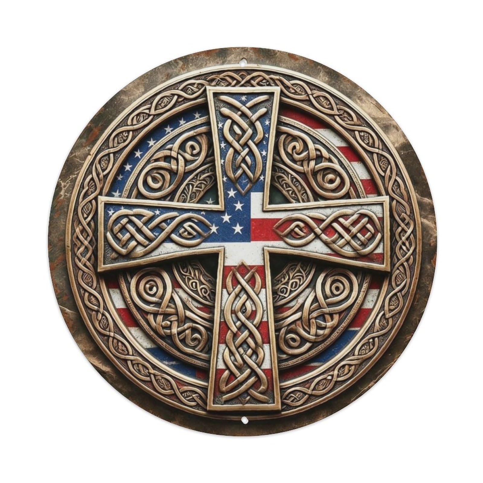 Lvalogy Style Cross With American Flag Metal Tin Sign Plaque