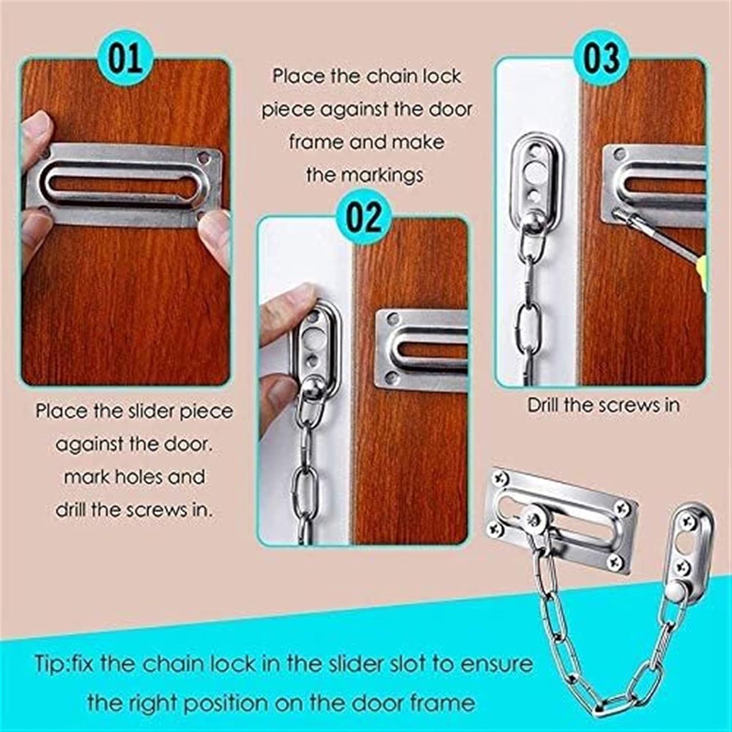 Door Chain Lock,Chain Safe Buckle,Latch Safety Limiter,4 Pieces Stainless Steel Anti-Theft Chain Door Link Buckle Room Hotel Hotel Security Door Chain Lock Household Free Punching