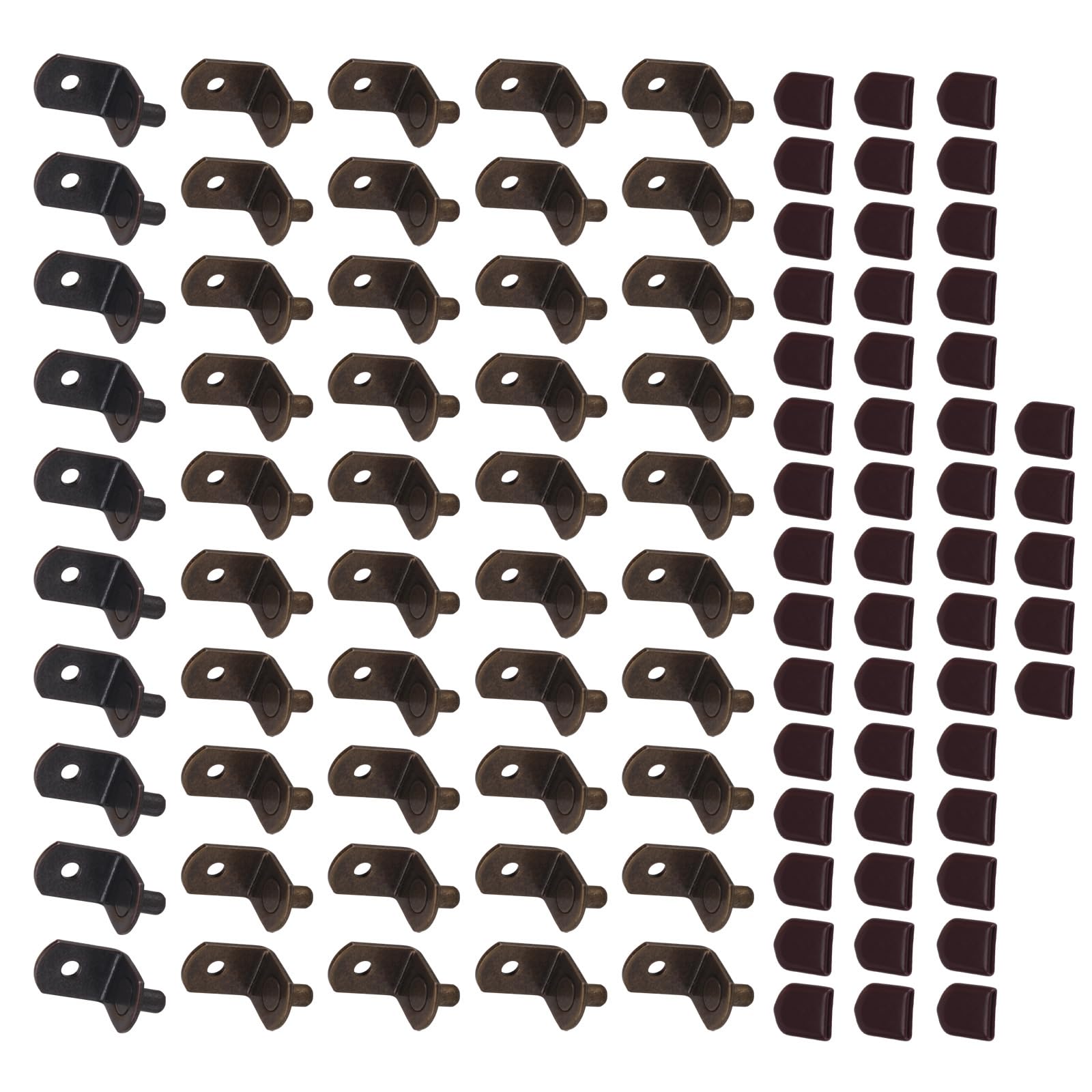 Carotoe Bronze 50Pcs Shelf Pins With Rubber Sleeve Hole Punches Shelf Pins Brackets Stoppers For Wooden Shelves Home Hardware L Shaped Metal Peg