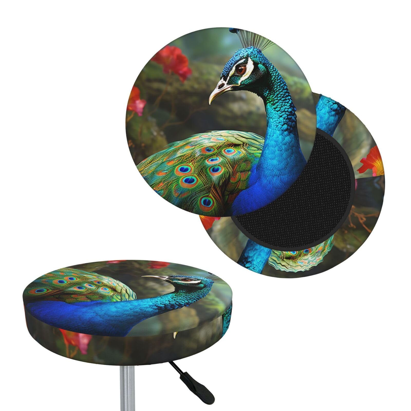 NONHAI Colorful Peacock Bar Stool Cover Round Elastic Stool Cushion Covers Dustproof Bar Chair Cover Washable Stool Cushion Slipcover Stretch Stool Seat Covers for 12-14 Inch Chair