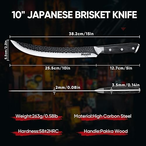 Miniatura 7 de Huusk Cuchillo de carnicero para cortar carne, cuchillo de pechuga de 10 pulgadas, cuchillos multifunción con mango de madera, cuchillos japoneses