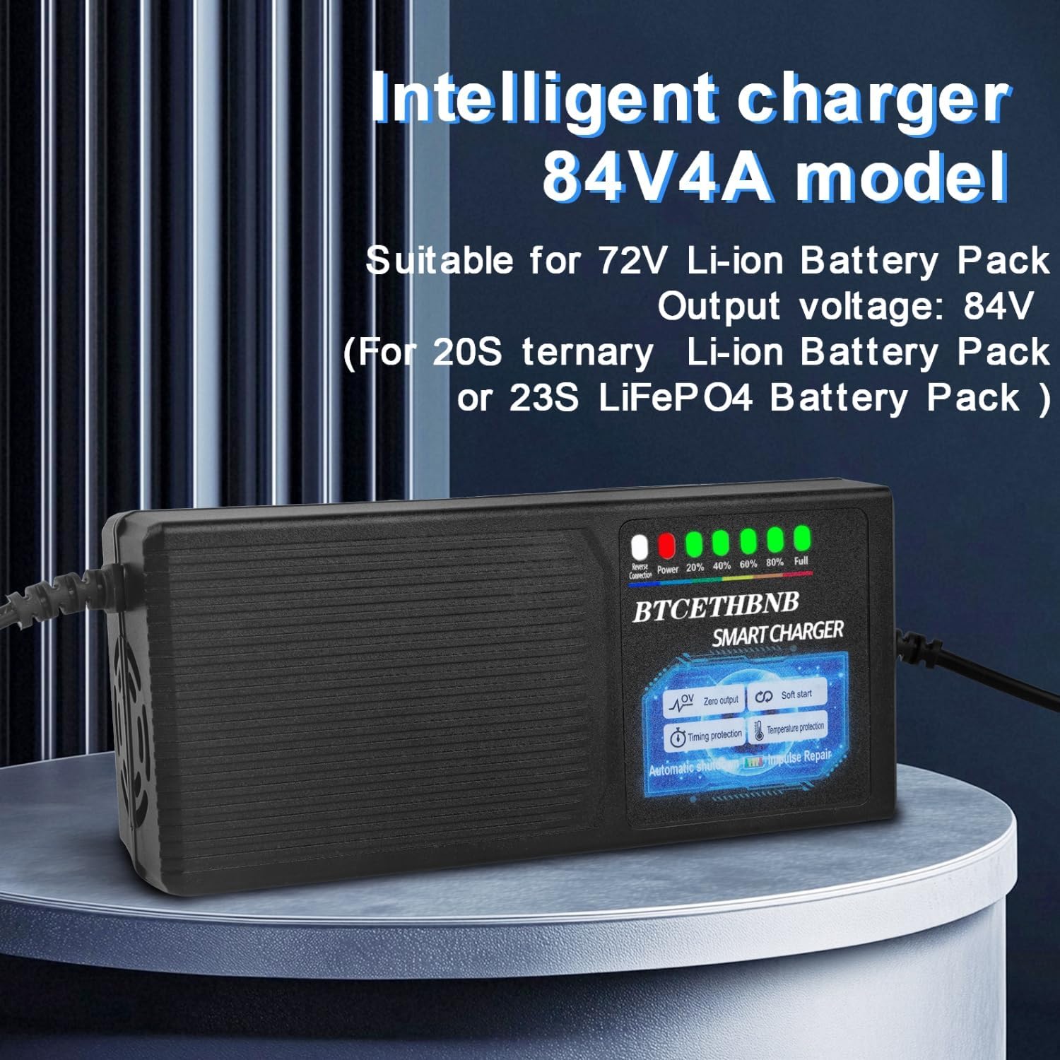 Li-ion Battery Charger Output 84V 4A Battery Charger for 72V 20S Ternary Lithium or 23S LiFePO4 Battery Pack XT60 Connector