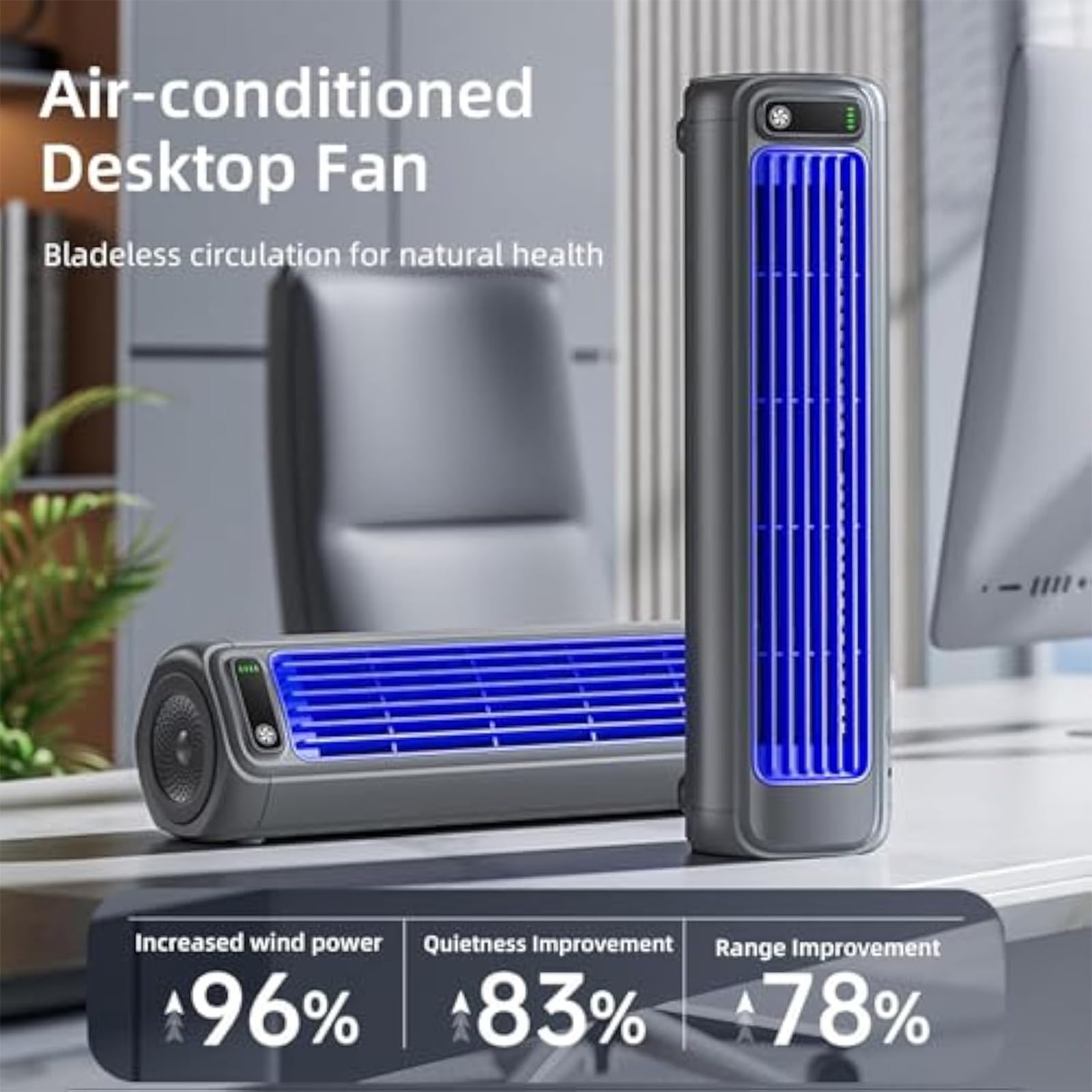 Coldeez Cooling Ace, Festburg Cool Air Fan, Sherum Cooling Ace Portable Air Cooler, 3 Speeds Adjustable, Wireless Fan Bladeless Quie For Bedroom Office Home (Gray)