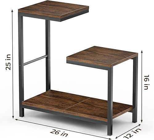 Miniatura 2 de Mesa auxiliar en forma de G, pequeña mesa auxiliar para sala de estar, mesita de noche con estante de almacenamiento, mesas esquineras para espacios