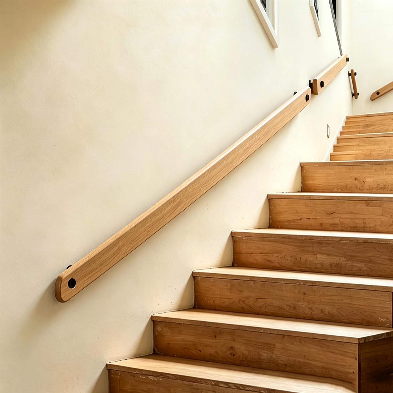 30-150cm Natural Flat Wood Stair Banister Handrail Wall Mount Safety Support for Elderly & Children, for Kindergarten Guardrail(Natural Wood Color,80cm/2.6ft)