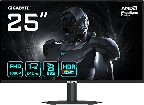 GIGABYTE G25F2A 24,5" SS IPS Gaming Monitor, Full HD (1920x1080), 240Hz, 1ms GTG, Mat Ekran, HDMI & DisplayPort, HDR Ready, 95% sRGB, AMD FreeSync Premium, Dahili Hoparlör