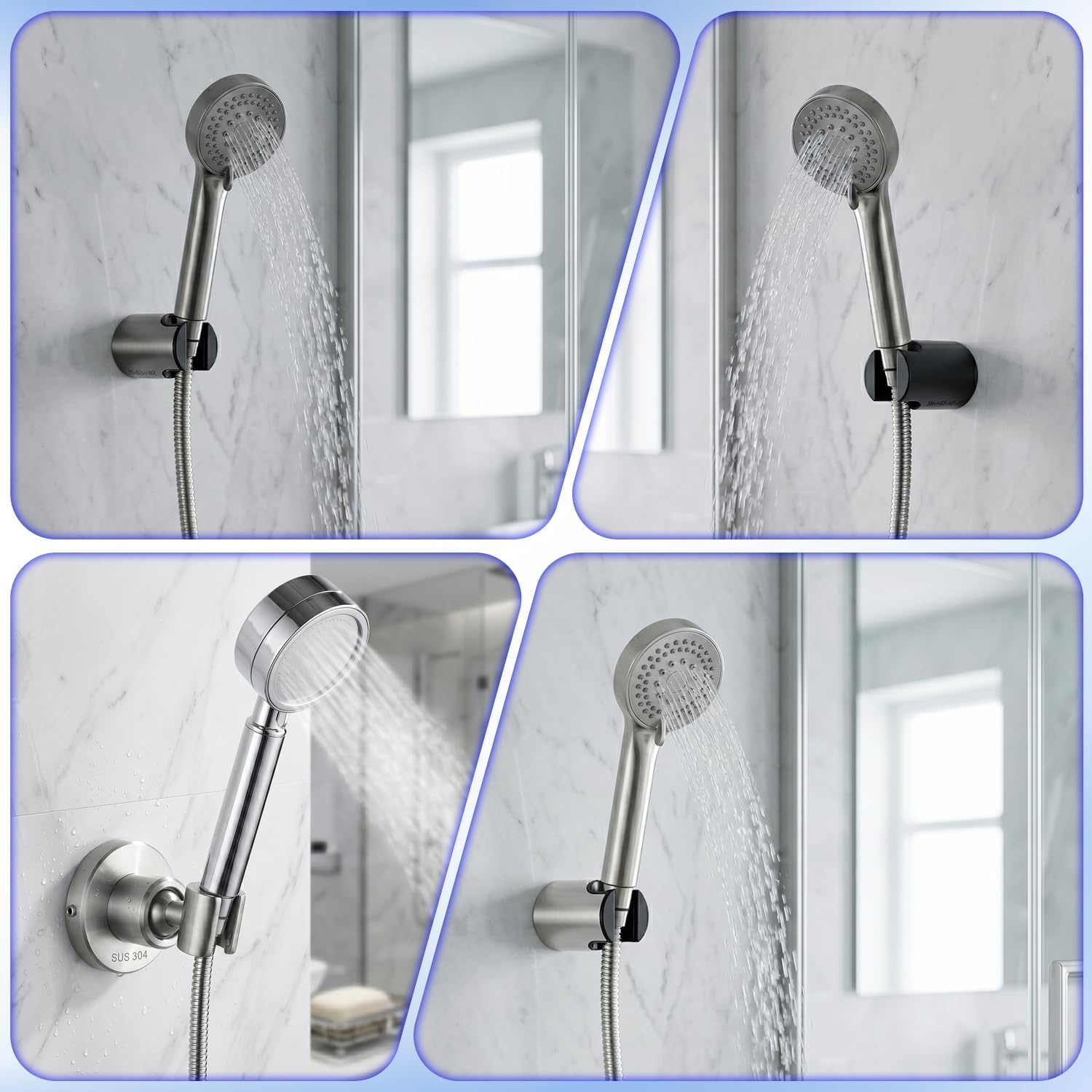 Shower Head Holder, Adjustable Handheld Shower Wand Holder Screw-Mounted, 304 Stainless Steel Universal Swivel (Thick) Wall Mount Shower Bracket for Bathroom, [1 Pack]