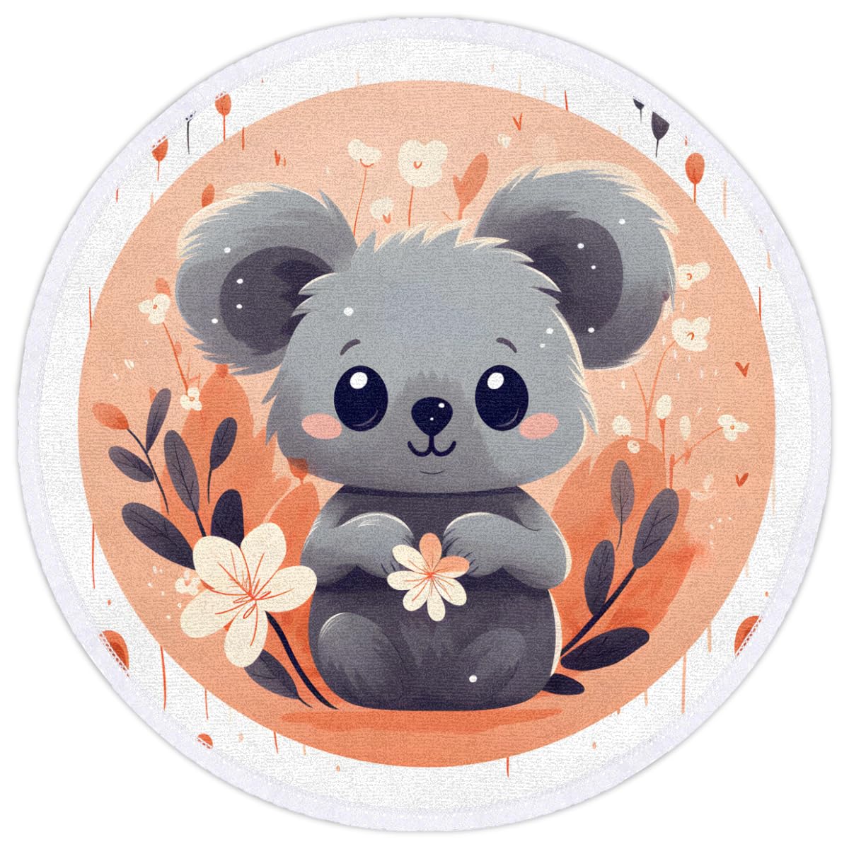 Vintage Cute Koala Round Beach Towel 60x60 Microfiber Absorbent Soft Sand Free Quick Dry Beach Blanket Yoga Mat Outdoor Picnic Rug Circle Towels Mat for Travel Bath Hiking Camping