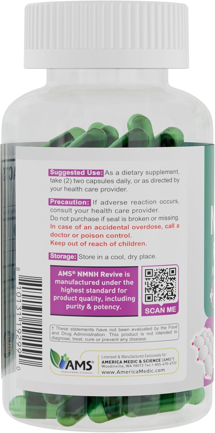 America Medic & Science NMNH Revive – Dual NAD+ Precursor Supplement for Longevity, Healthy Aging, Energy, Metabolic Function, Skin & Cellular Health – 60 Capsules for Daily Vitality - Image 2