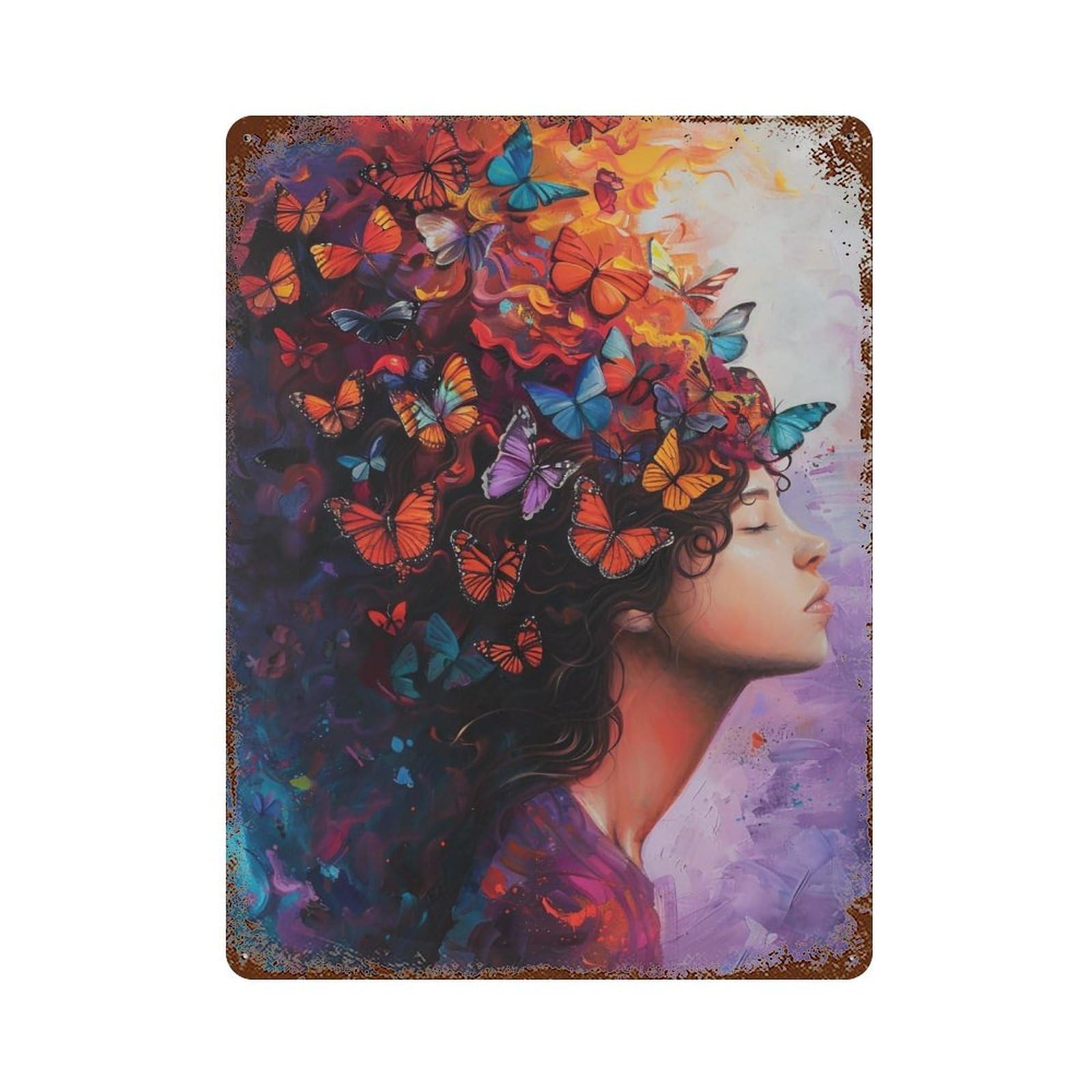 YHGERTKU Butterfly Goddess Surreal Woman 04 Wall Art Retro Iron Vintage Metal Tin Sign Poster Modern Decor for Living Rooms Gift 40x30cm