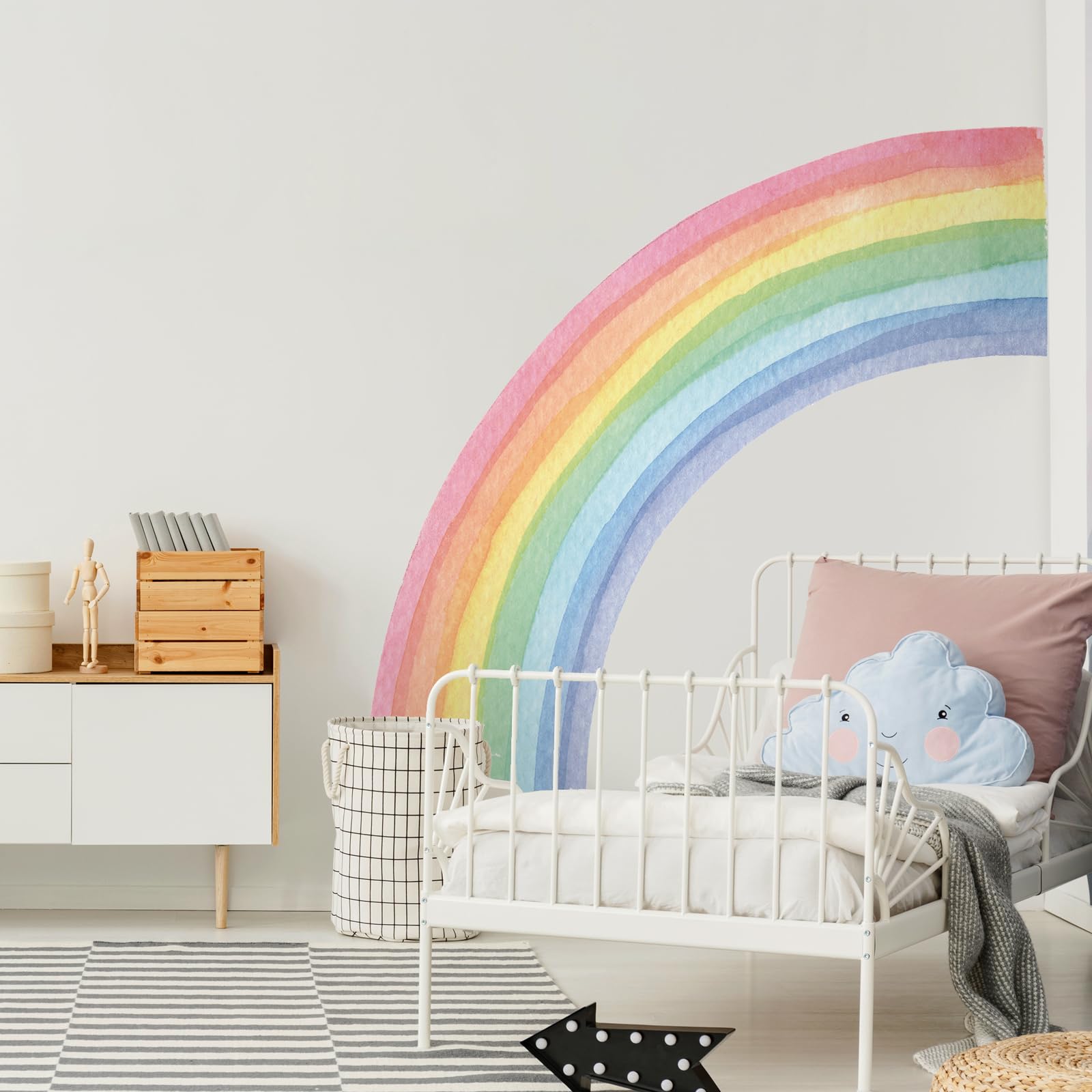 Large Rainbow Wall Decals Watercolor Half Rainbow Wall Mural Stickers Peel and Stick Vinyl Wall Art Decor for Girls Bedroom Kids Nursery Living Room Playroom Toddler (160 x 140 cm) - Image 3