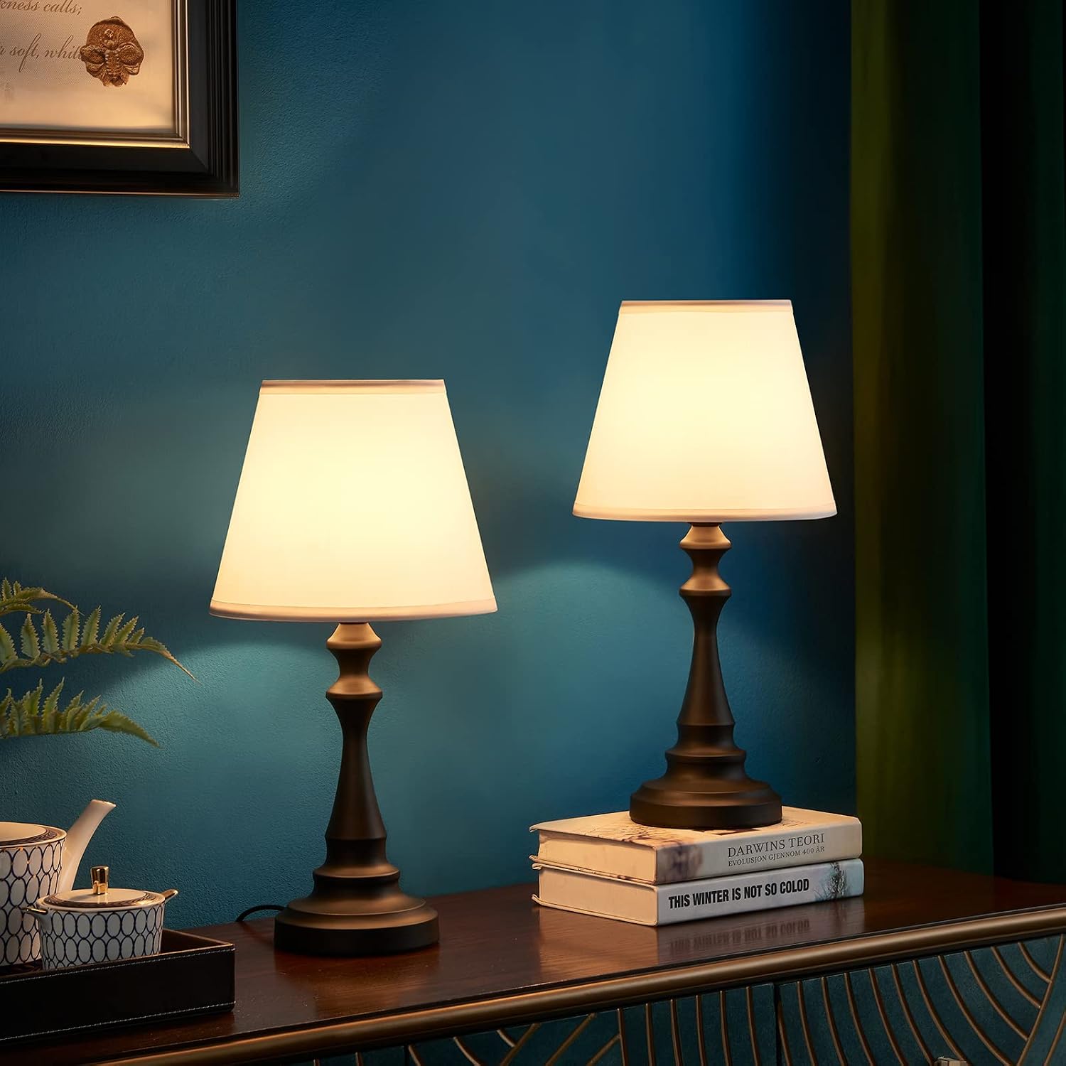 Touch Table Lamp for Bedroom Small - 3 Way Dimmable Bedroom Lamps for Nightstand with White Shade and Black Matt Metal Candlestick Base, Bedside Lamps for Small Spaces, Guest Room