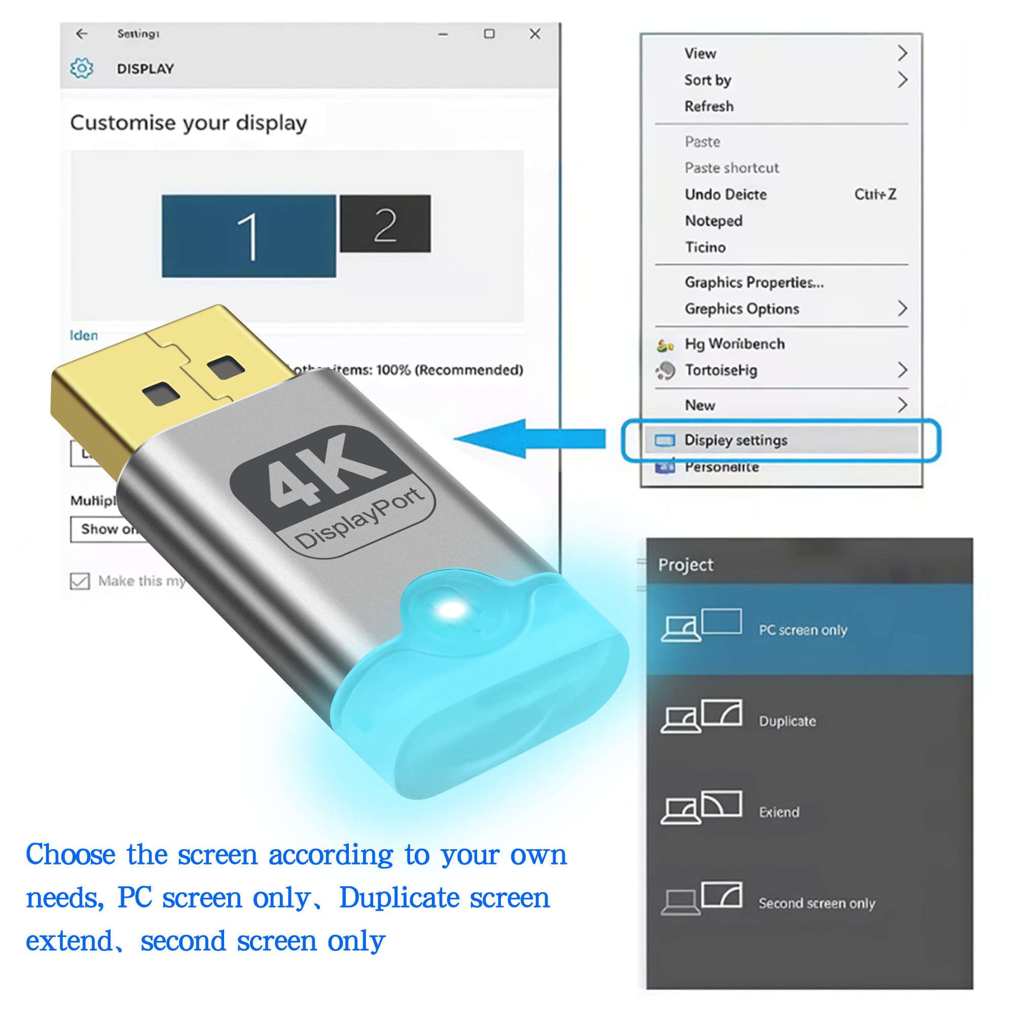 XMSJSIY 4K DP Dummy Plug DisplayPort Display EDID Emulatore mente senza testa con luce a LED, adattatore display virtuale supporta 3840 x 2160 @60 Hz per PC desktop remoto, 2 pezzi